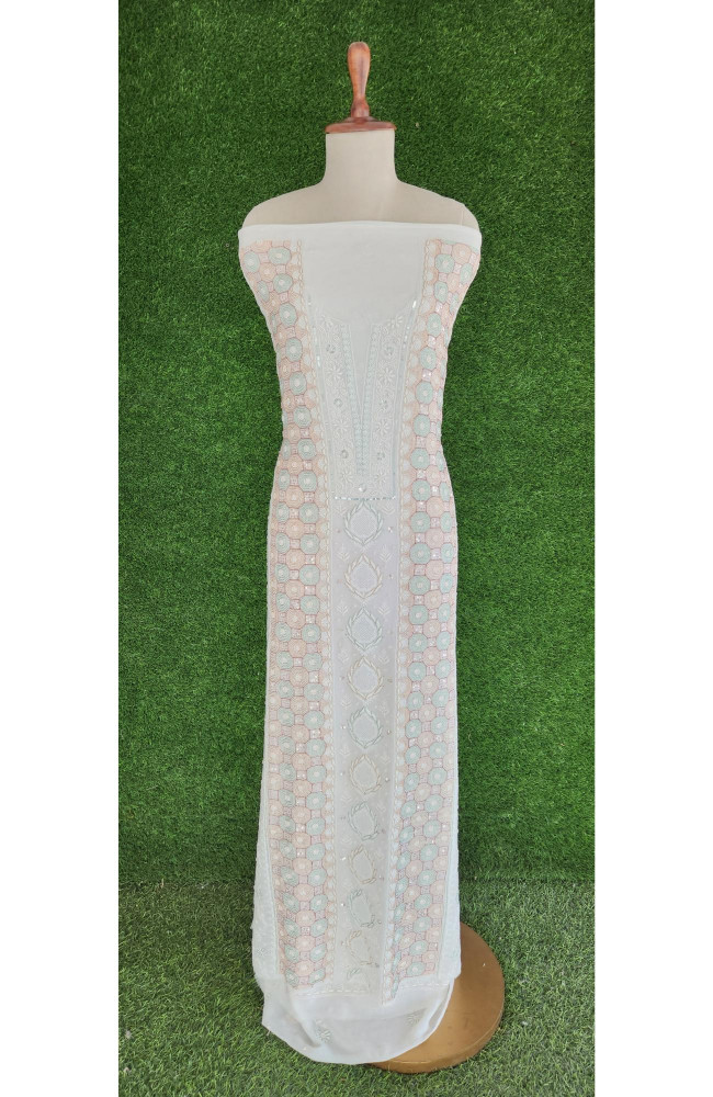 Image of White Pure Georgette Chikankari Kurta &amp; Dupatta Set I Rohia