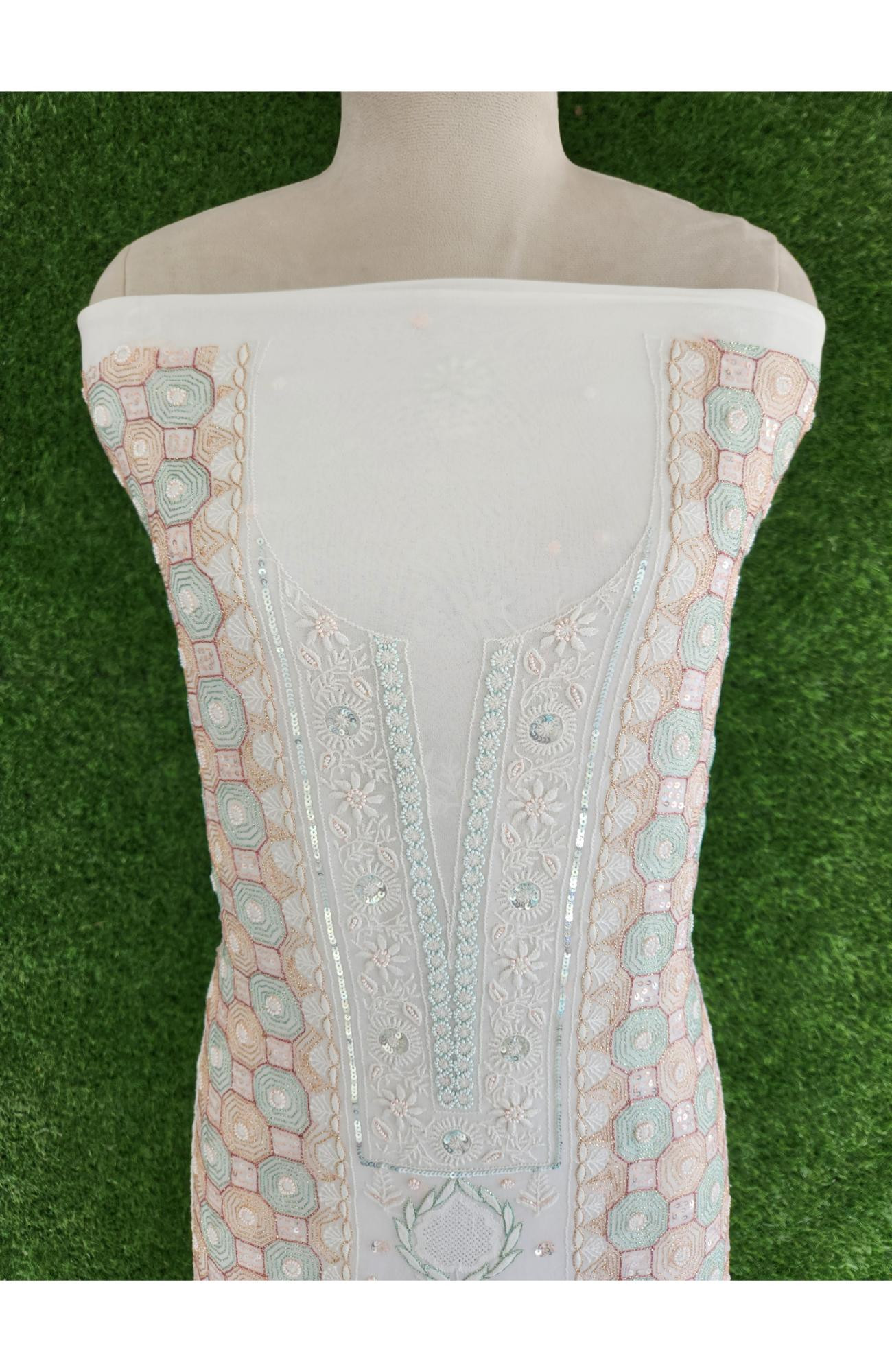 White Pure Georgette Chikankari Kurta & Dupatta Set I Rohia