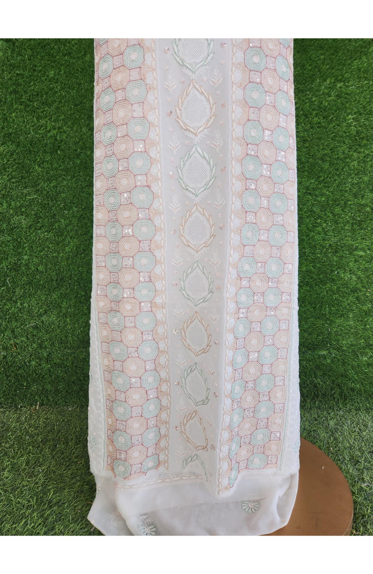 White Pure Georgette Chikankari Kurta & Dupatta Set I Rohia