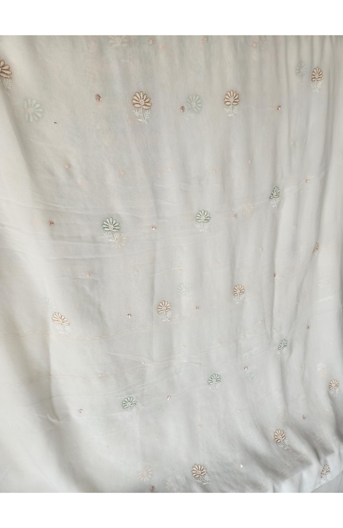 White Pure Georgette Chikankari Kurta & Dupatta Set I Rohia