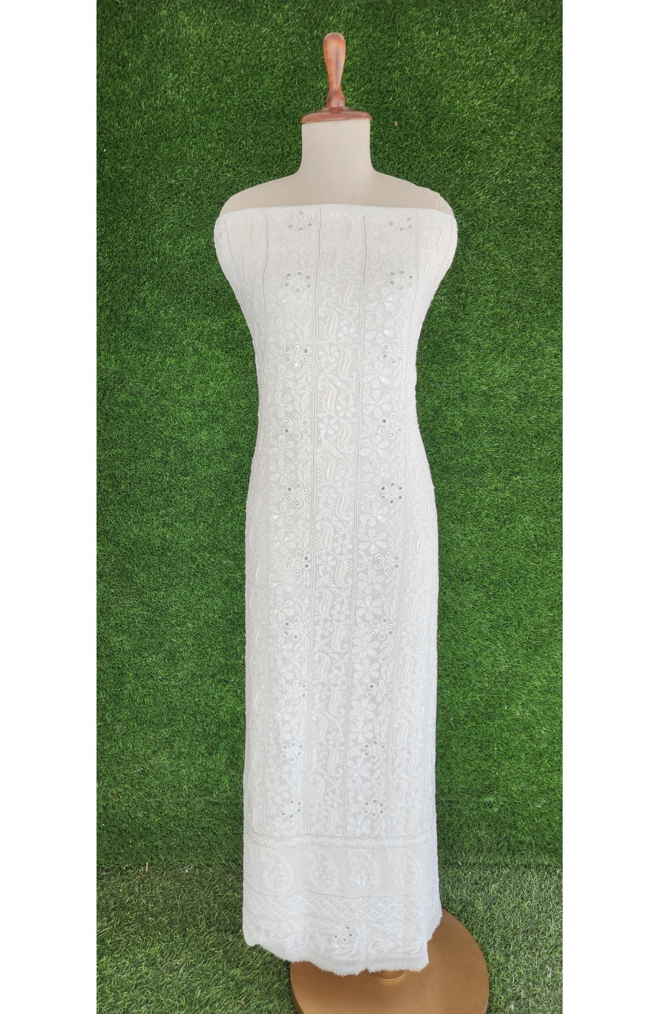 White Pure Georgette Chikankari Kurta & Dupatta