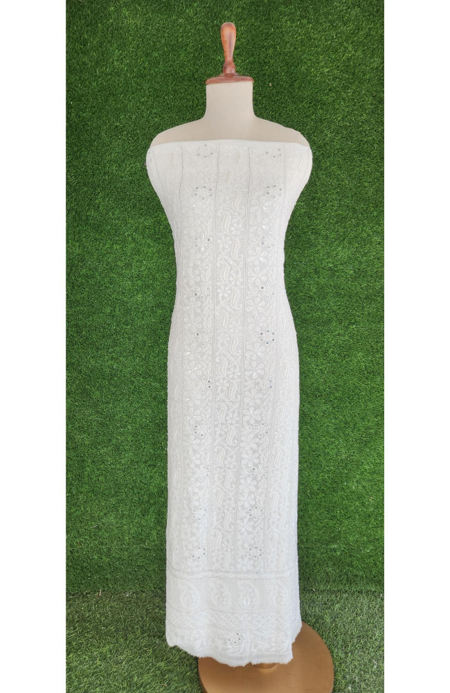 Image of White Pure Georgette Chikankari Kurta &amp; Dupatta