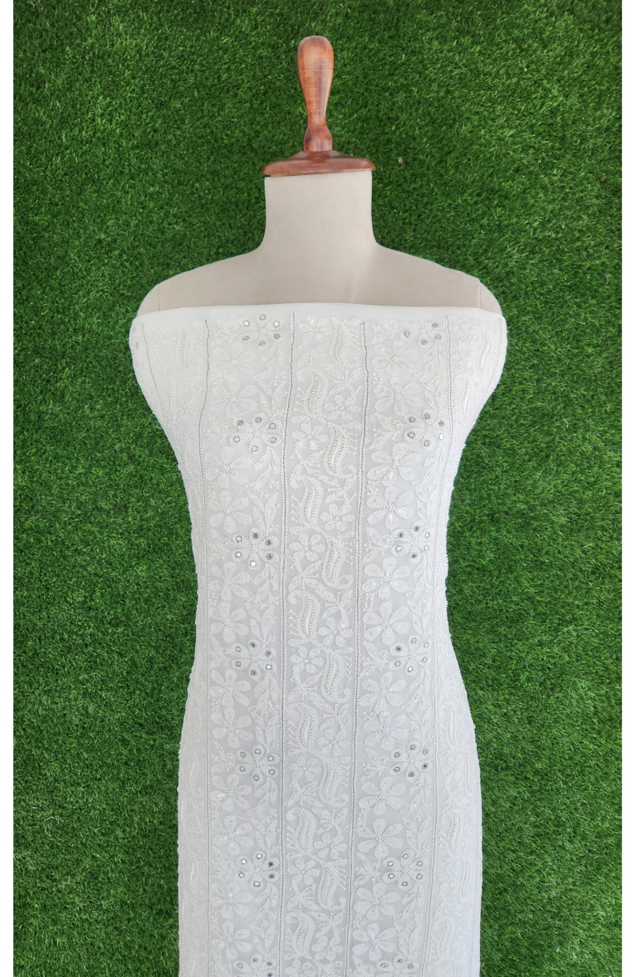White Pure Georgette Chikankari Kurta & Dupatta