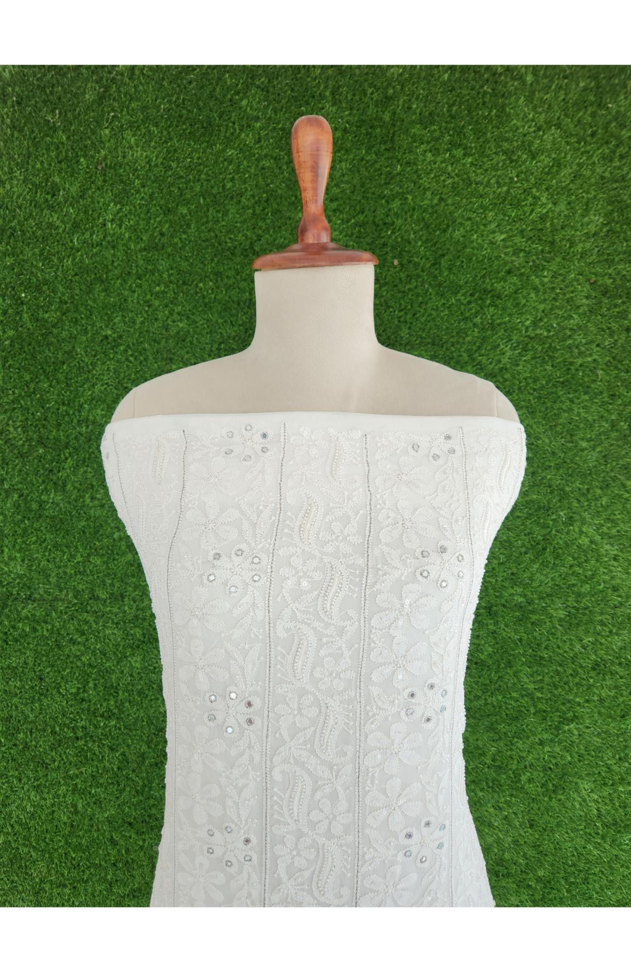 White Pure Georgette Chikankari Kurta & Dupatta