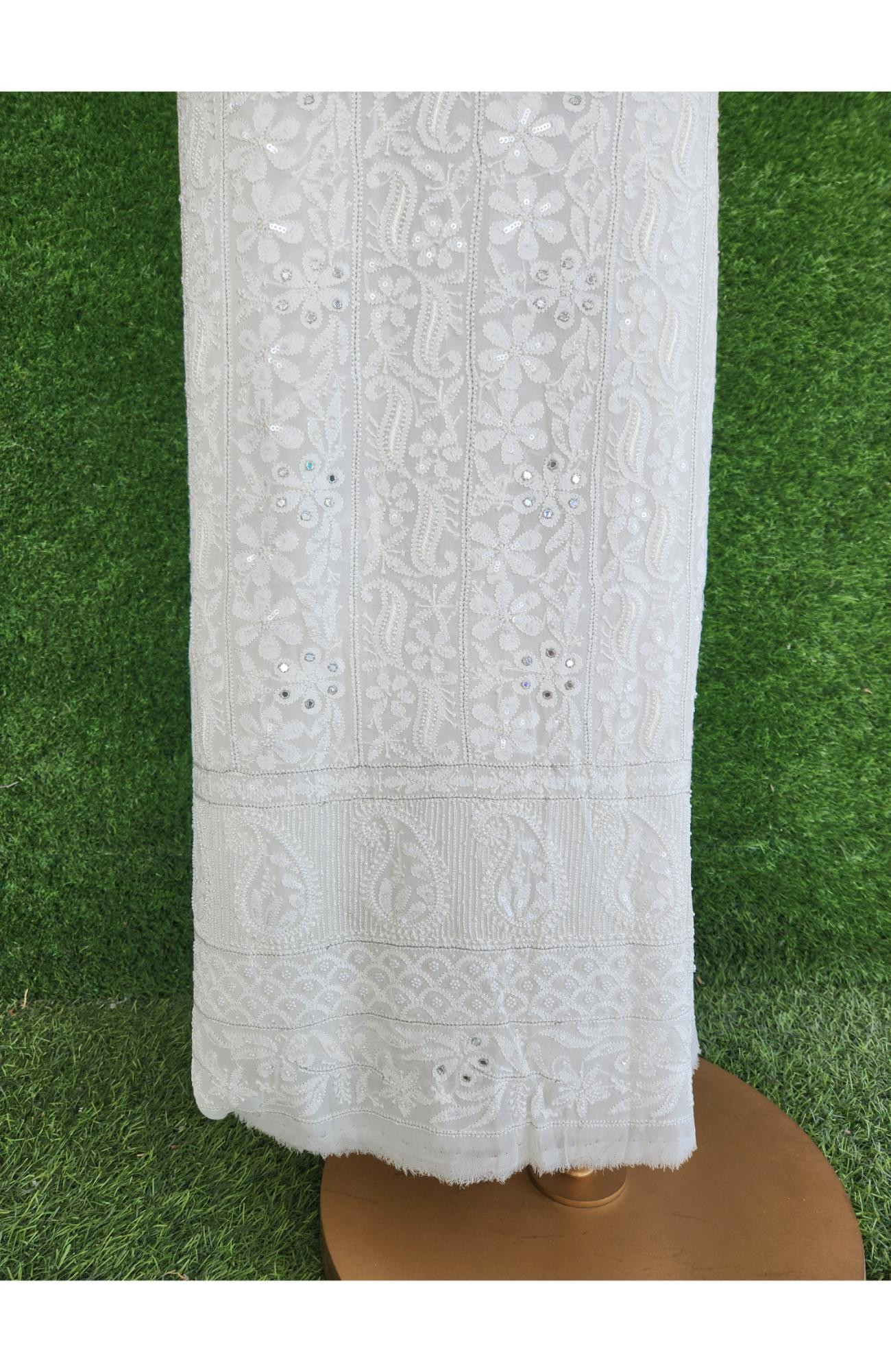 White Pure Georgette Chikankari Kurta & Dupatta