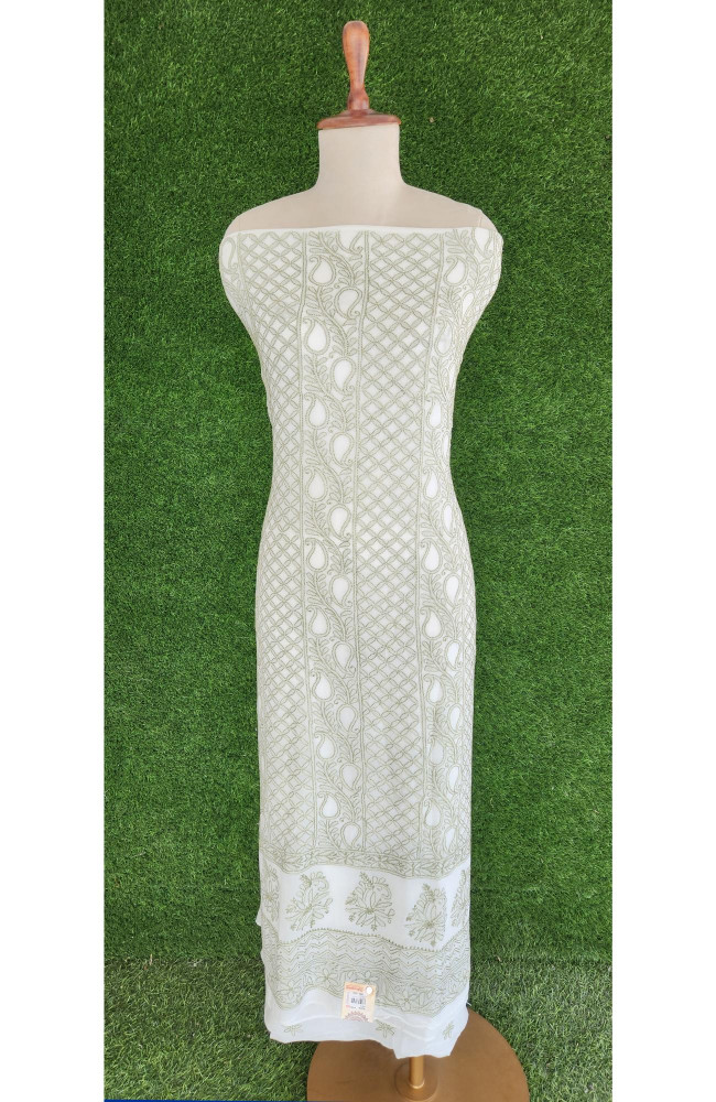 Image of White Pure Georgette Chikankari Kurta &amp; Dupatta