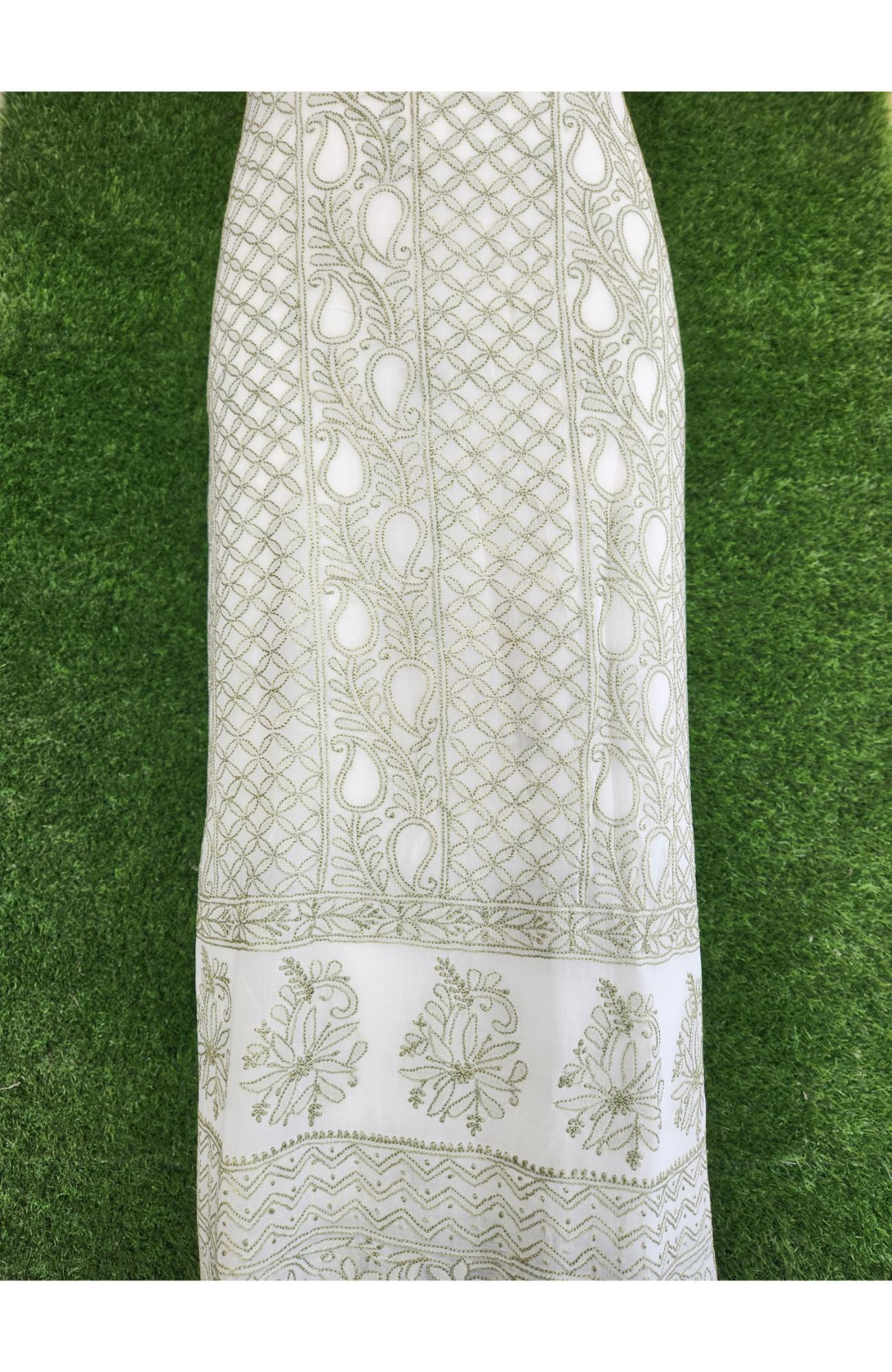 White Pure Georgette Chikankari Kurta & Dupatta