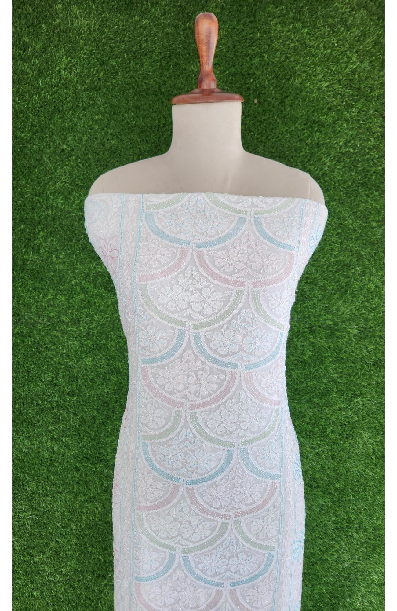 White Pure Georgette Chikankari Kurta & Dupatta Unstiched Set I Rohia