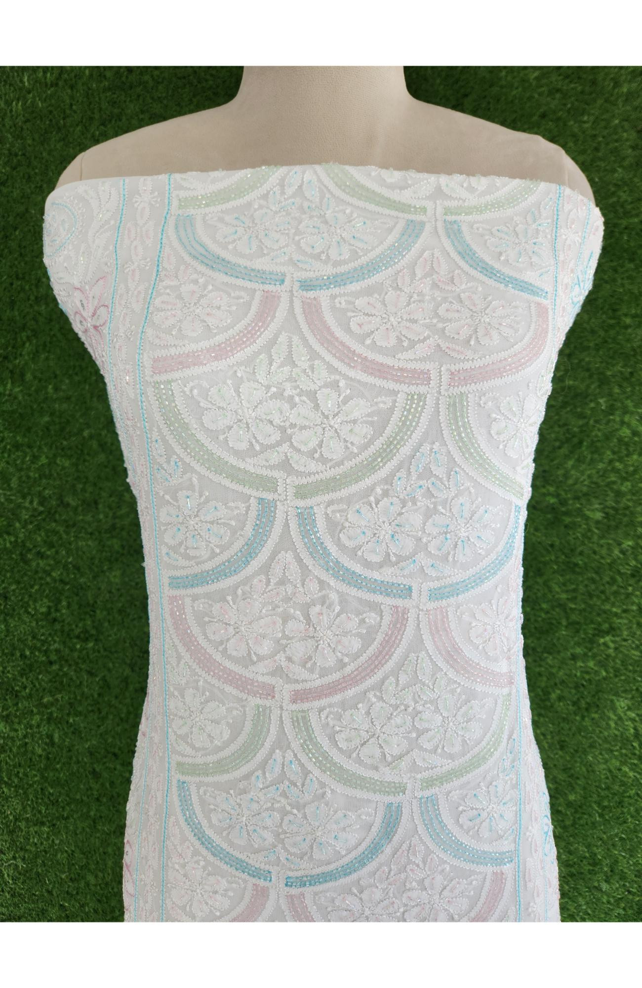 White Pure Georgette Chikankari Kurta & Dupatta Unstiched Set I Rohia