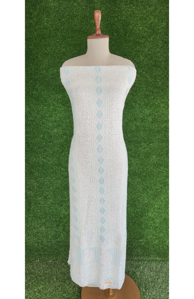 Image of White Pure Georgette Chikankari Kurta &amp; Dupatta