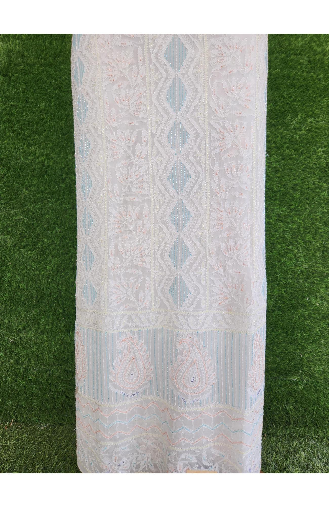 White Pure Georgette Chikankari Kurta & Dupatta