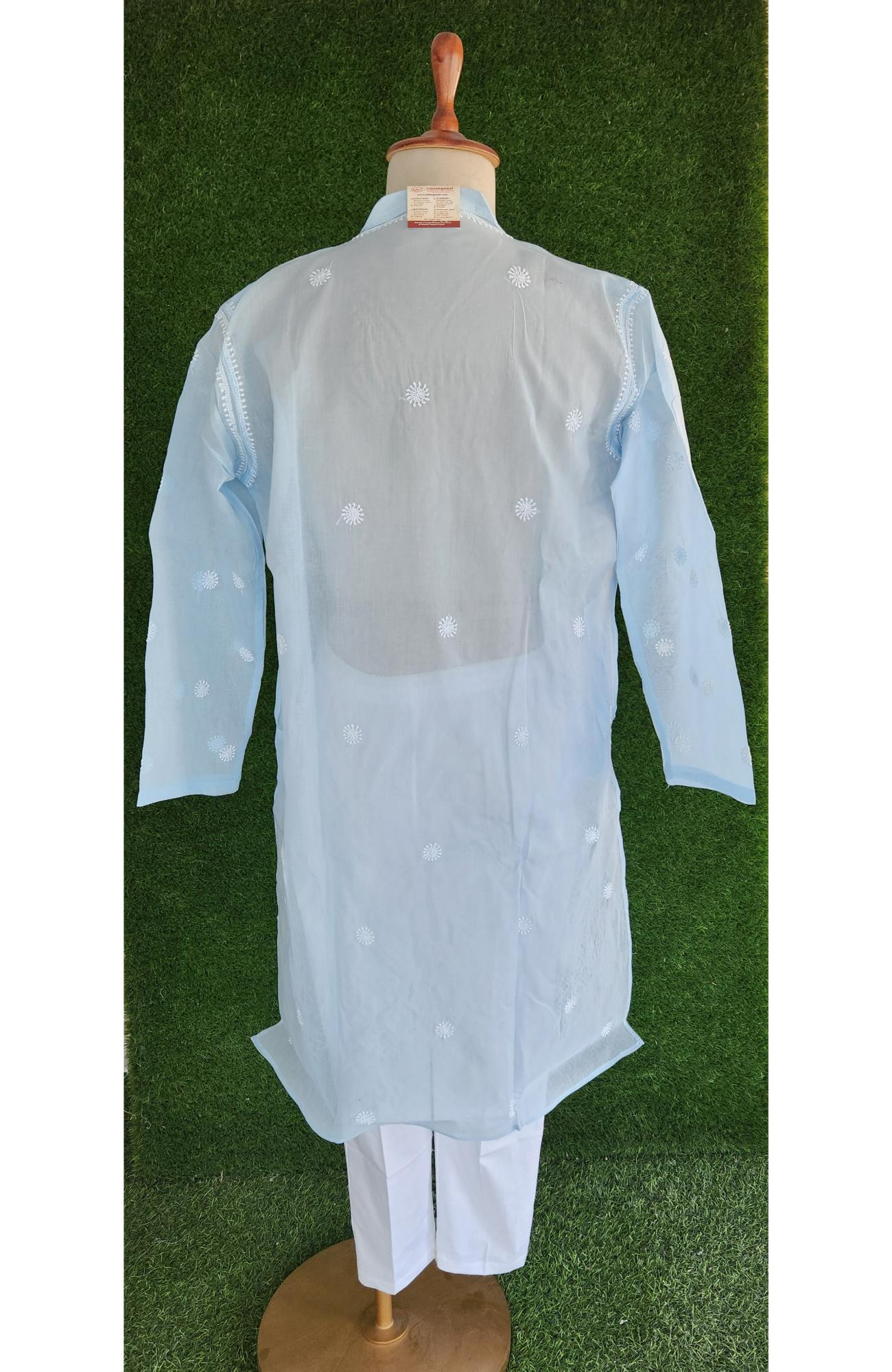 Blue Cotton Chikankari Kurta
