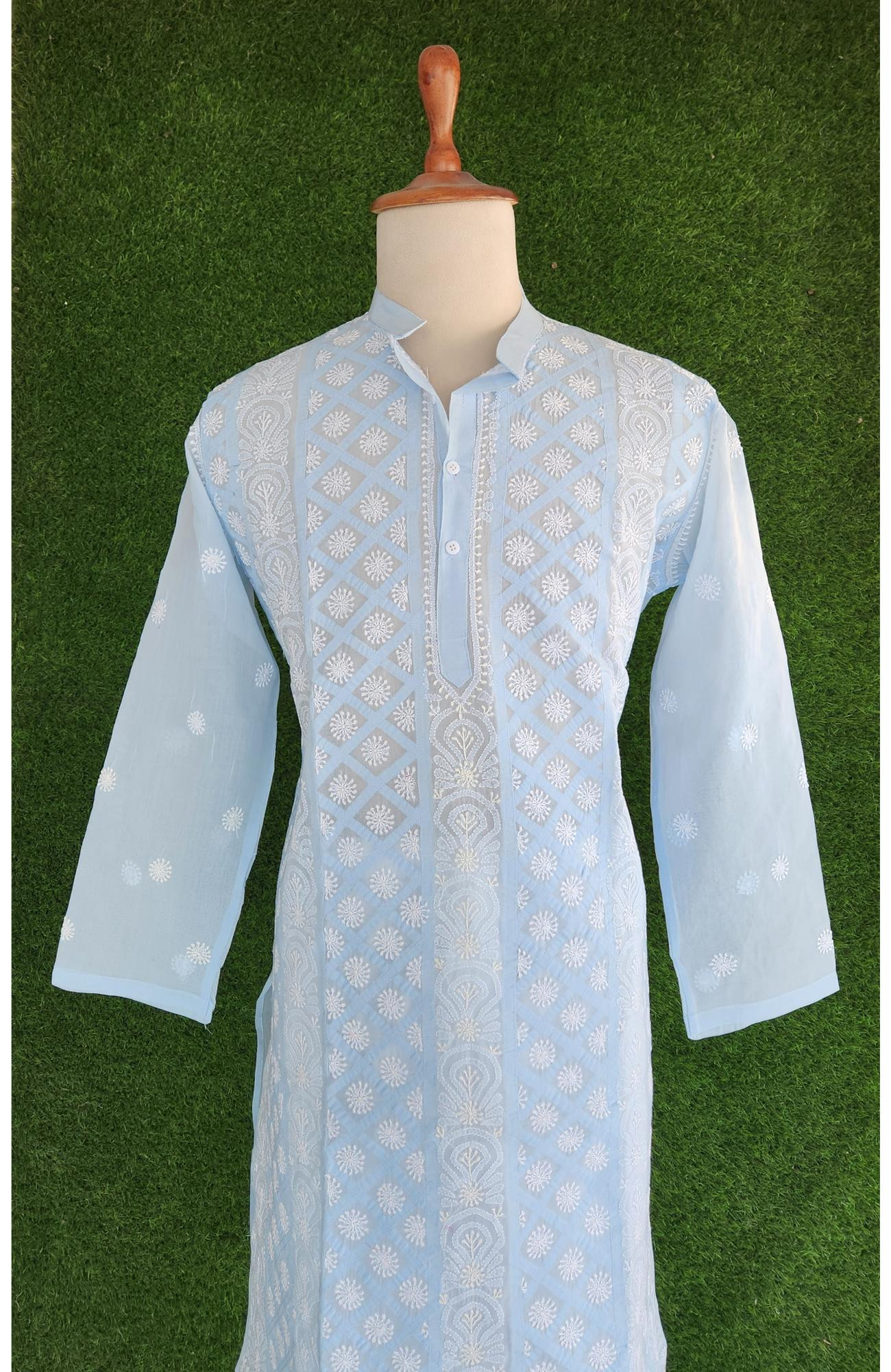 Blue Cotton Chikankari Kurta