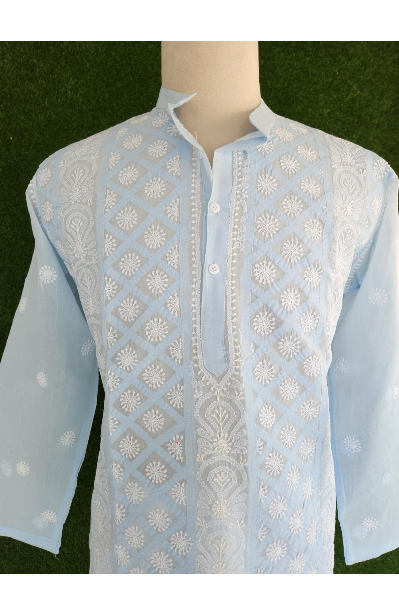 Blue Cotton Chikankari Kurta