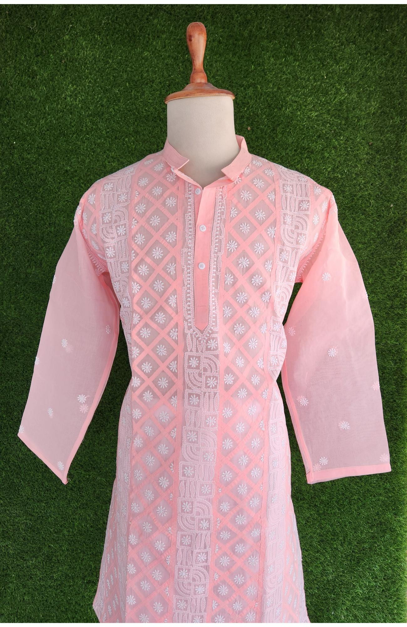 Pink Cotton Chikankari Kurta
