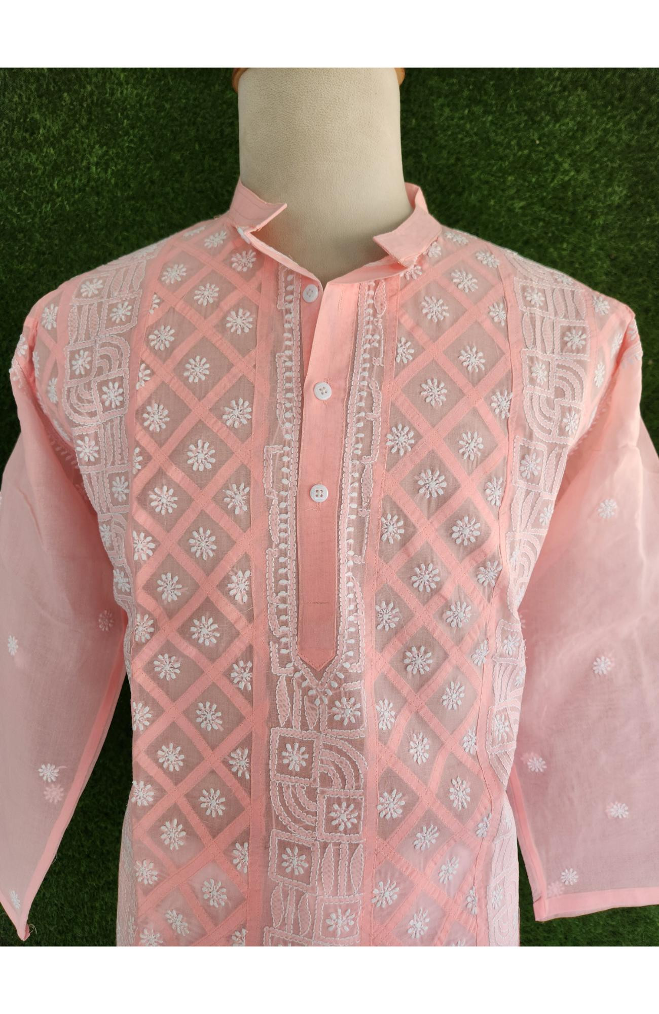 Pink Cotton Chikankari Kurta