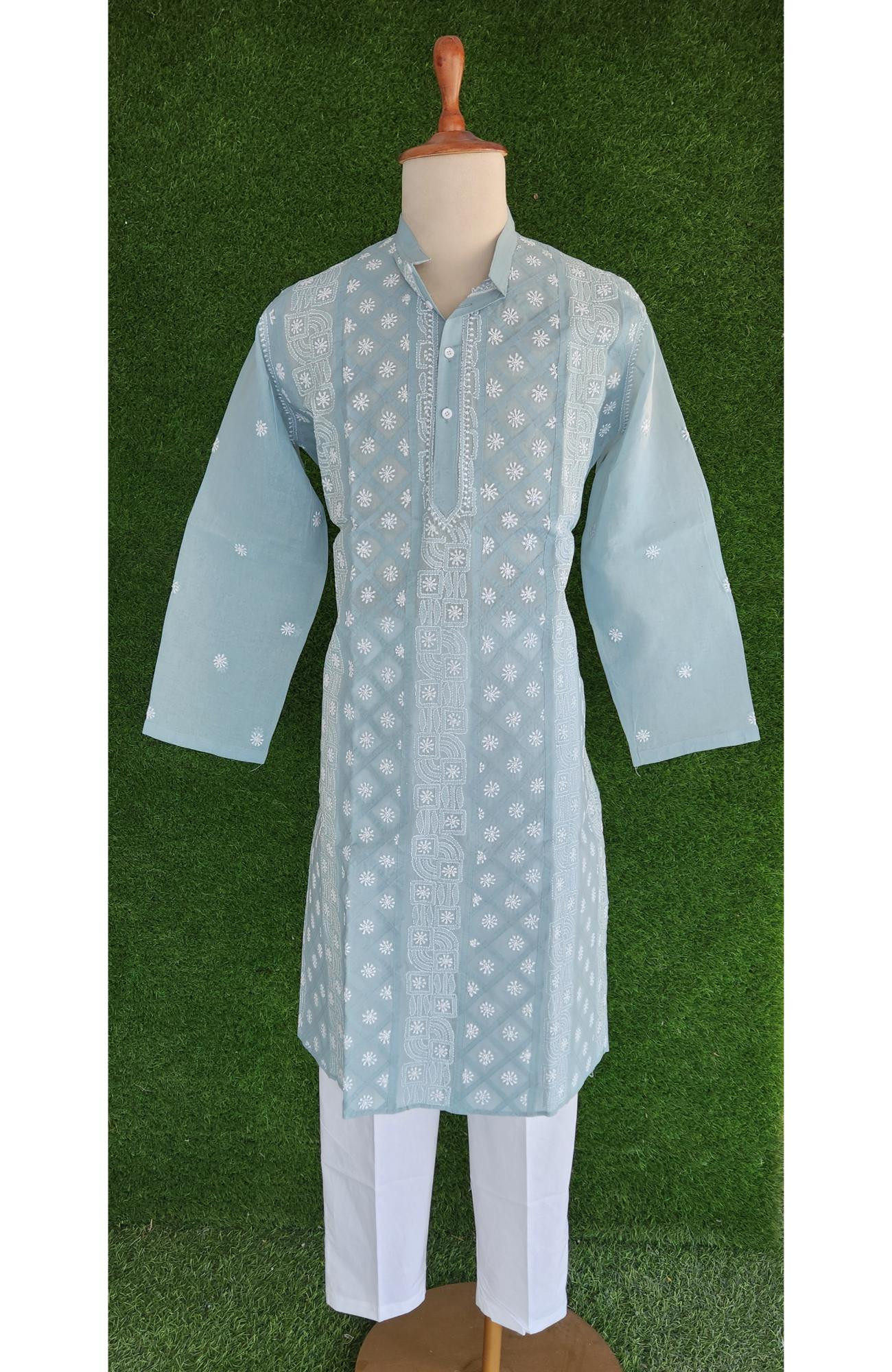 Grey Cotton Chikankari Kurta