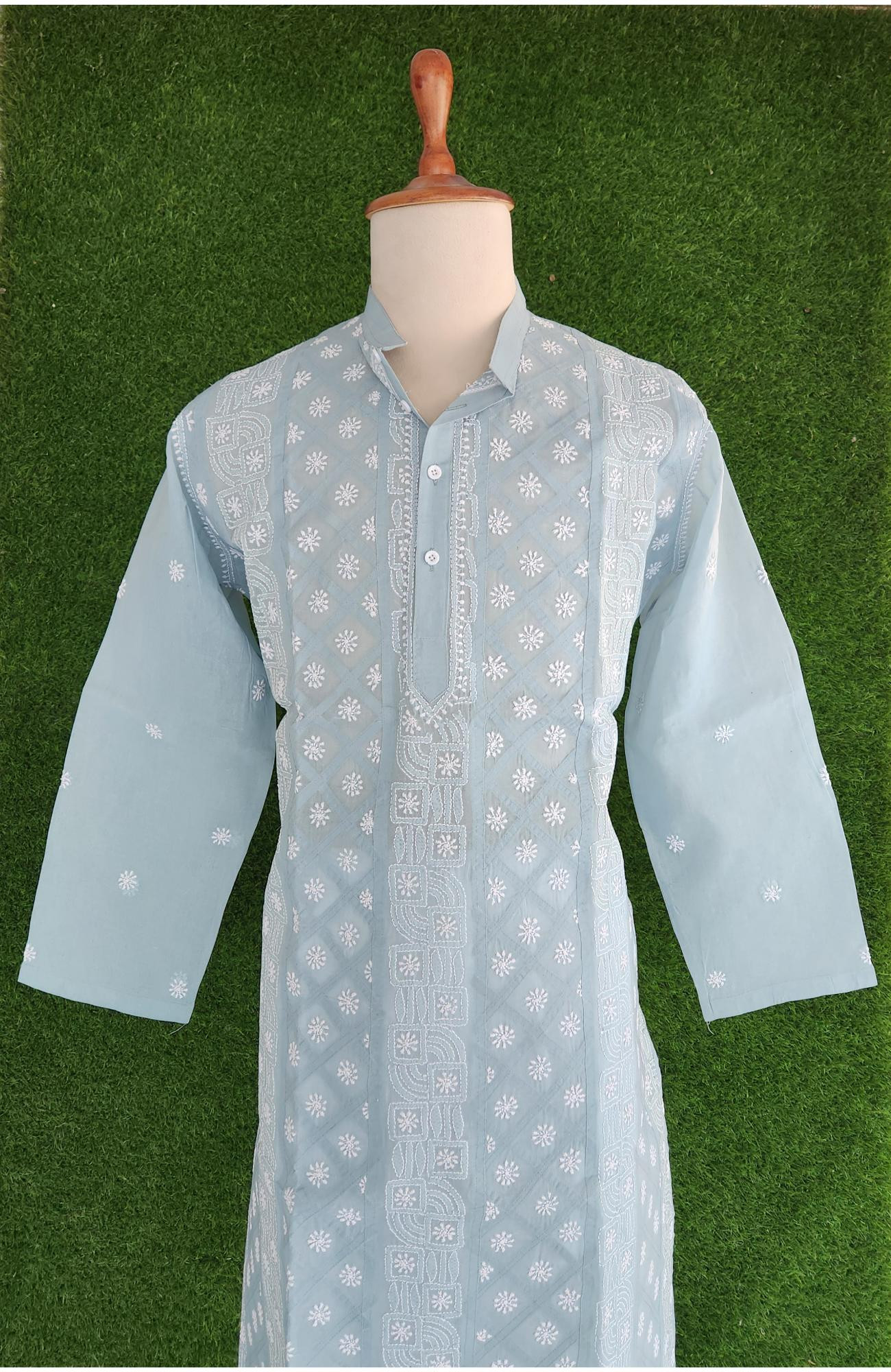 Grey Cotton Chikankari Kurta