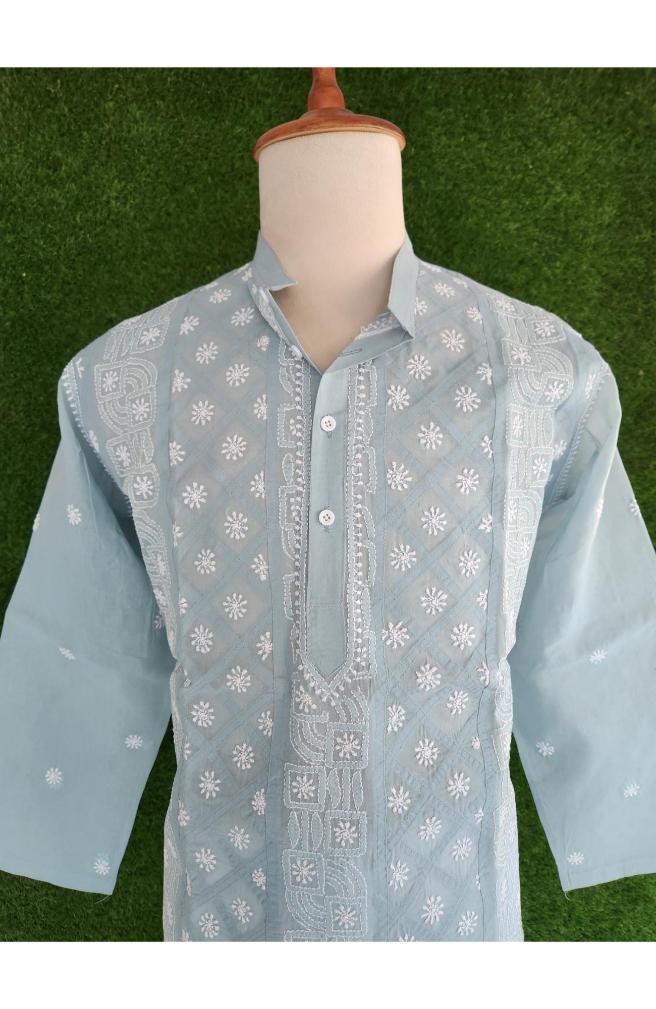 Grey Cotton Chikankari Kurta
