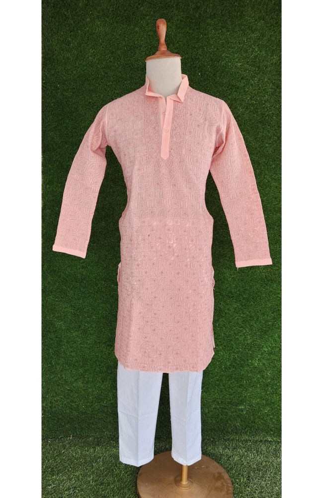Image of Carrot Pink Chikankari Kurta
