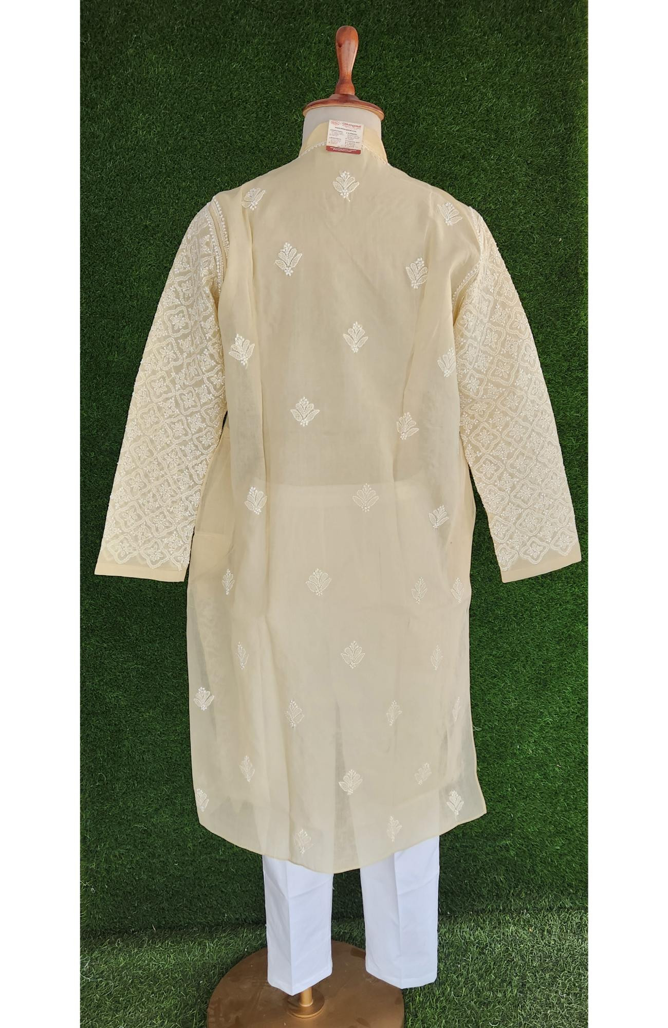 Beige Cotton Chikankari Kurta