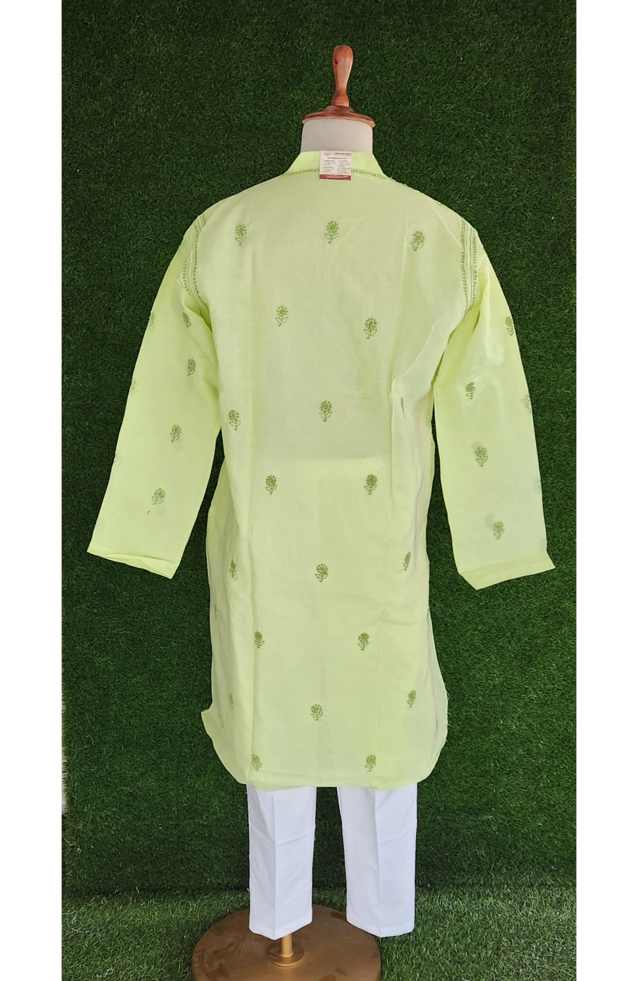 Green Cotton Chikankari Kurta