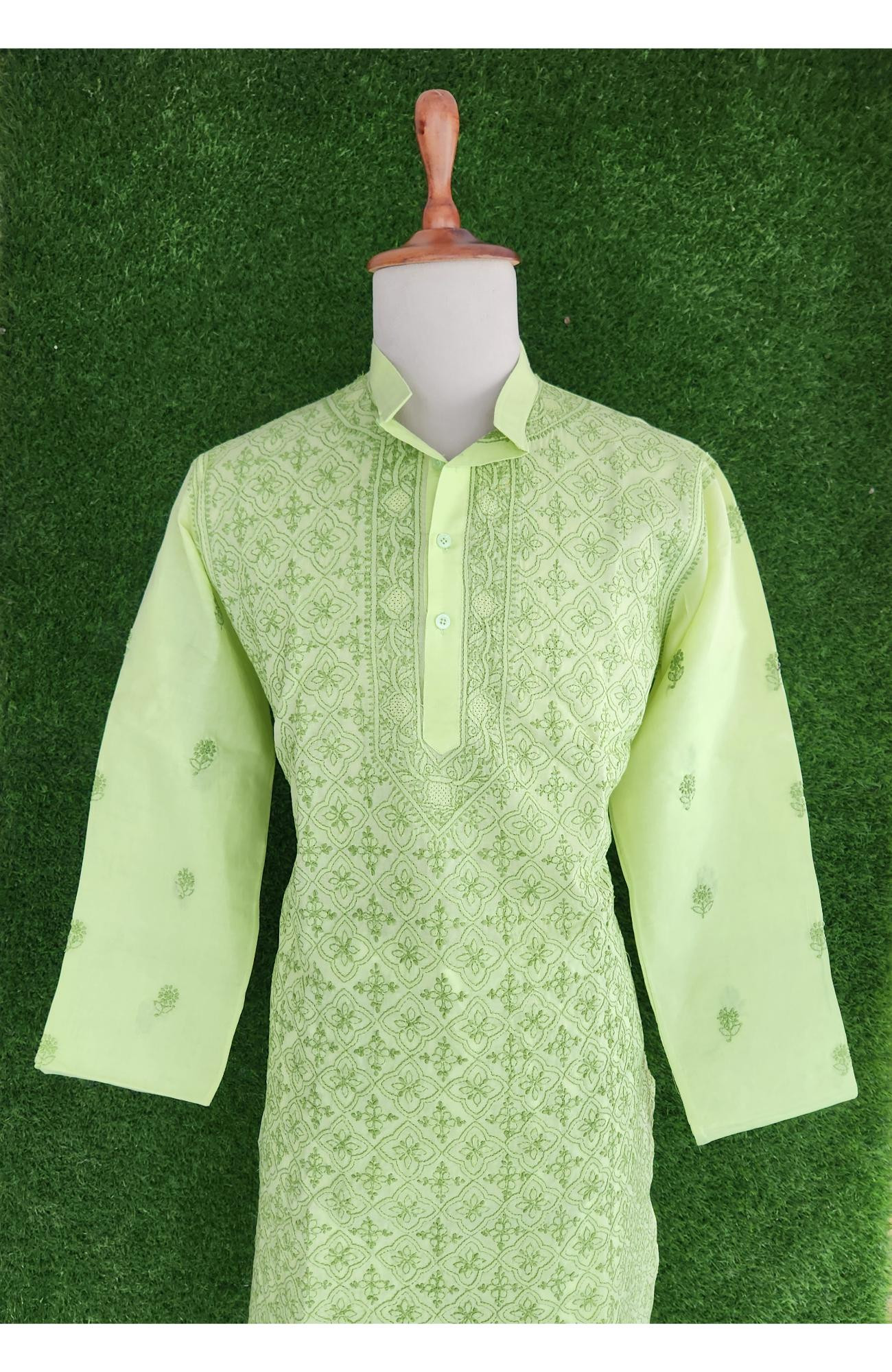 Green Cotton Chikankari Kurta
