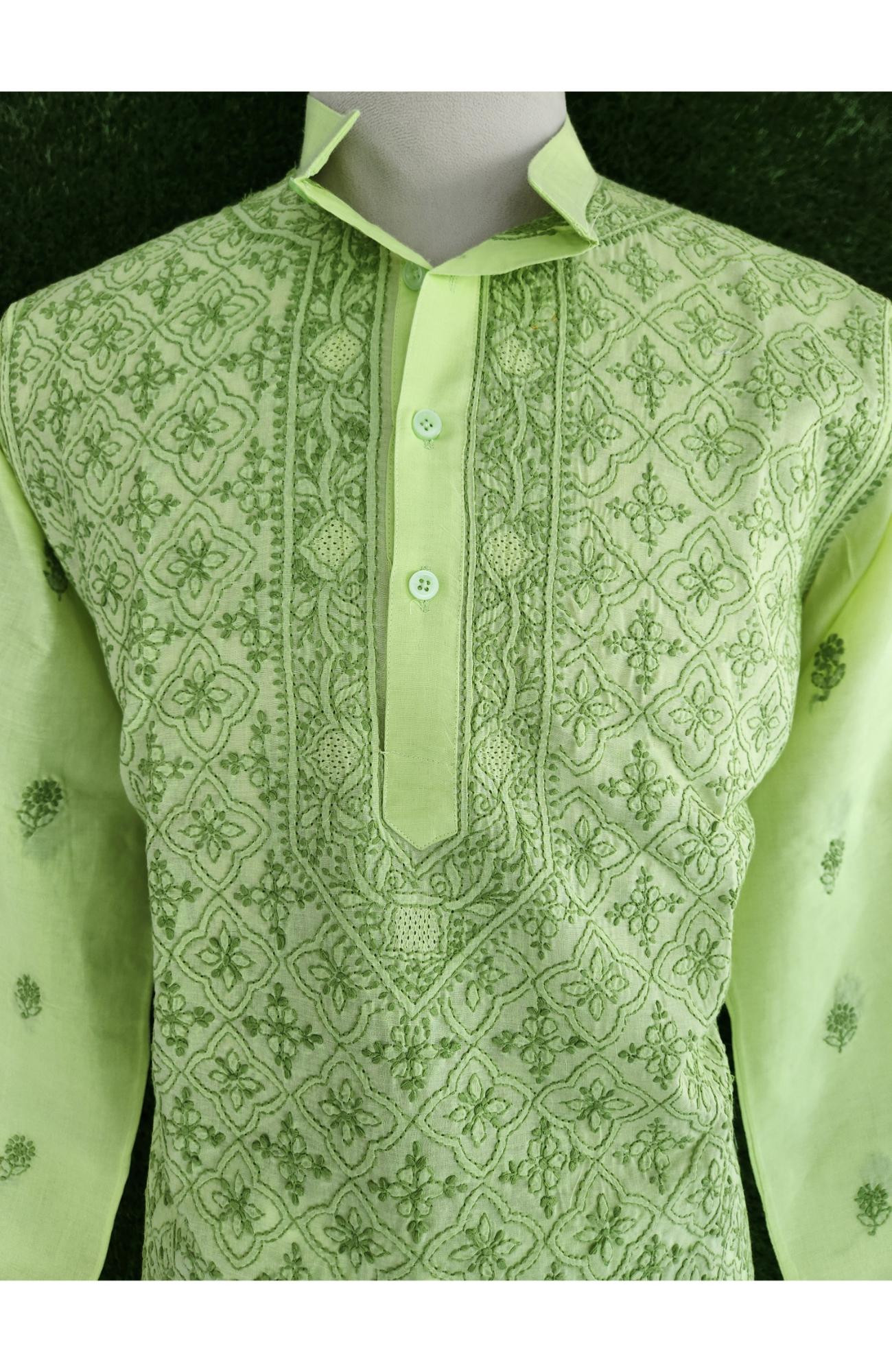 Green Cotton Chikankari Kurta