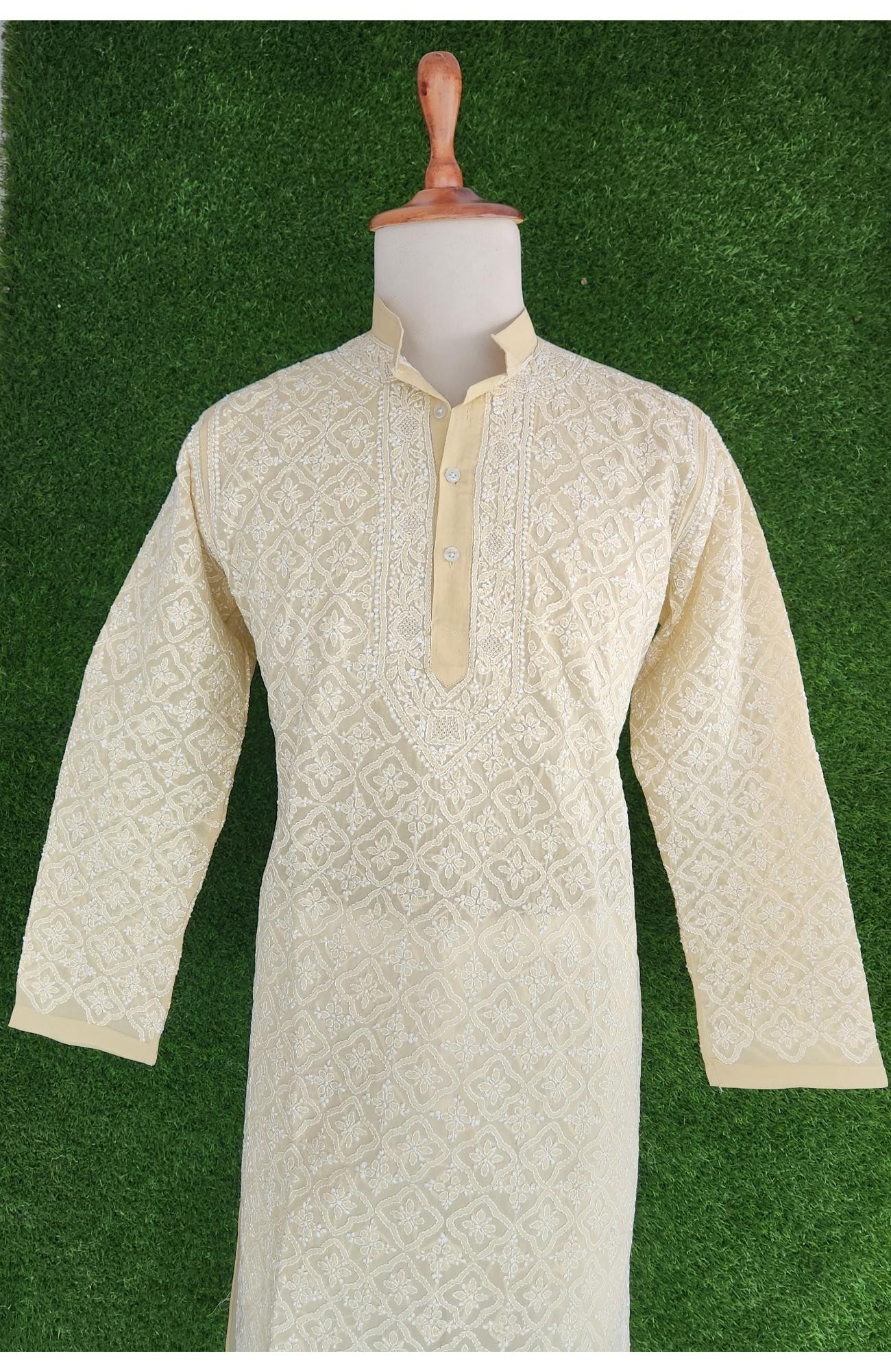 Beige Cotton Chikankari Kurta