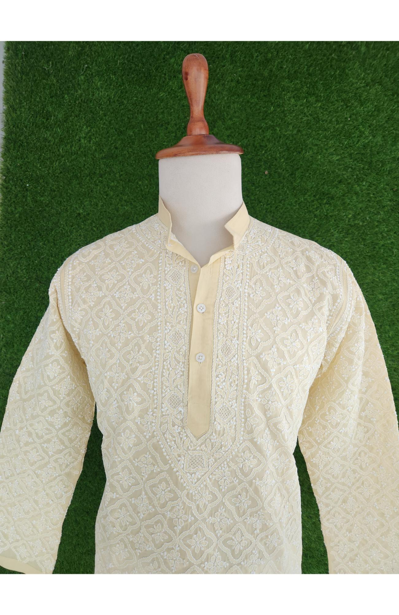 Beige Cotton Chikankari Kurta