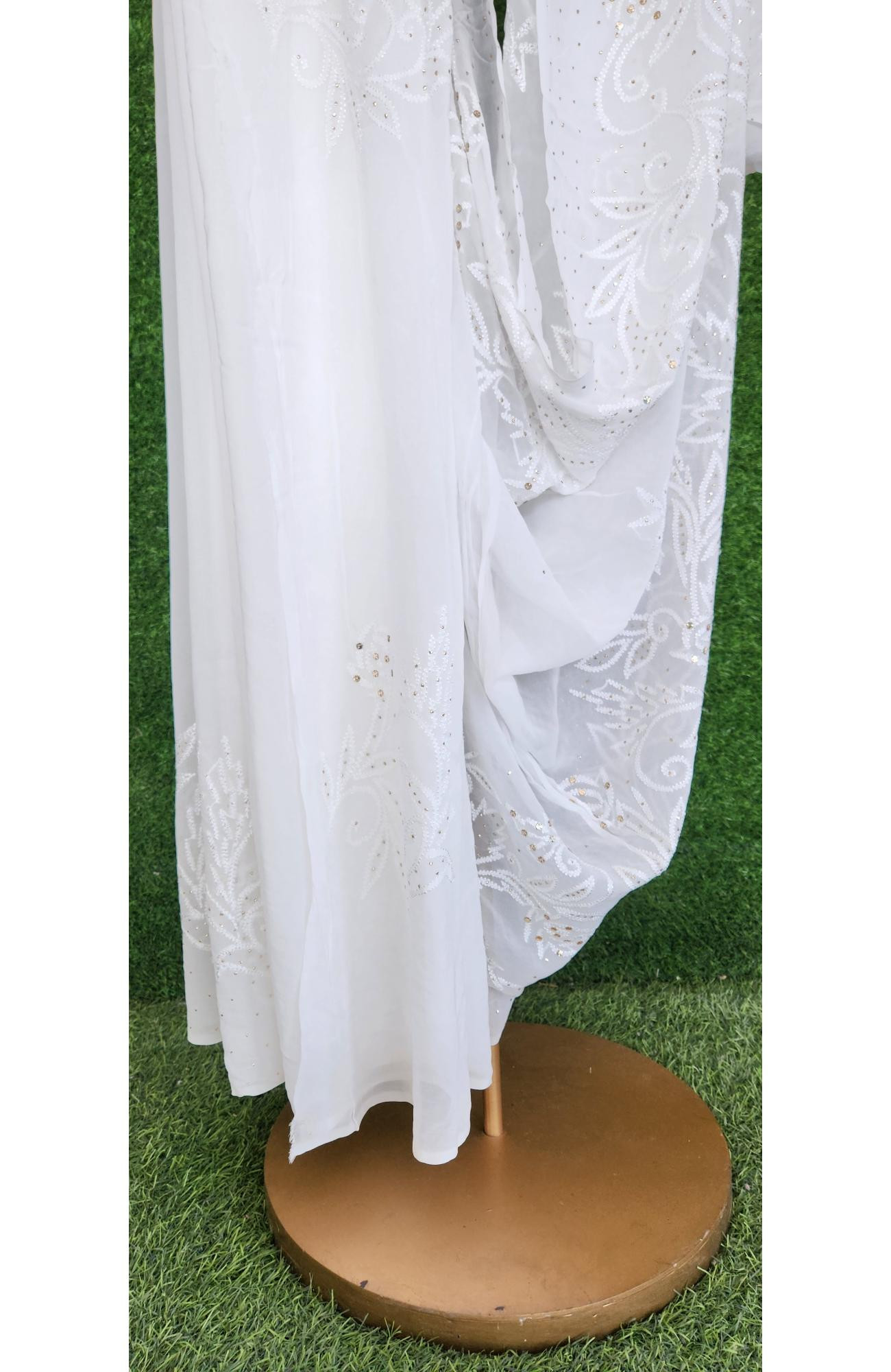 White Pure Georgette Hand Embroidered Chikankari Saree  I Rohia By Chhangamal