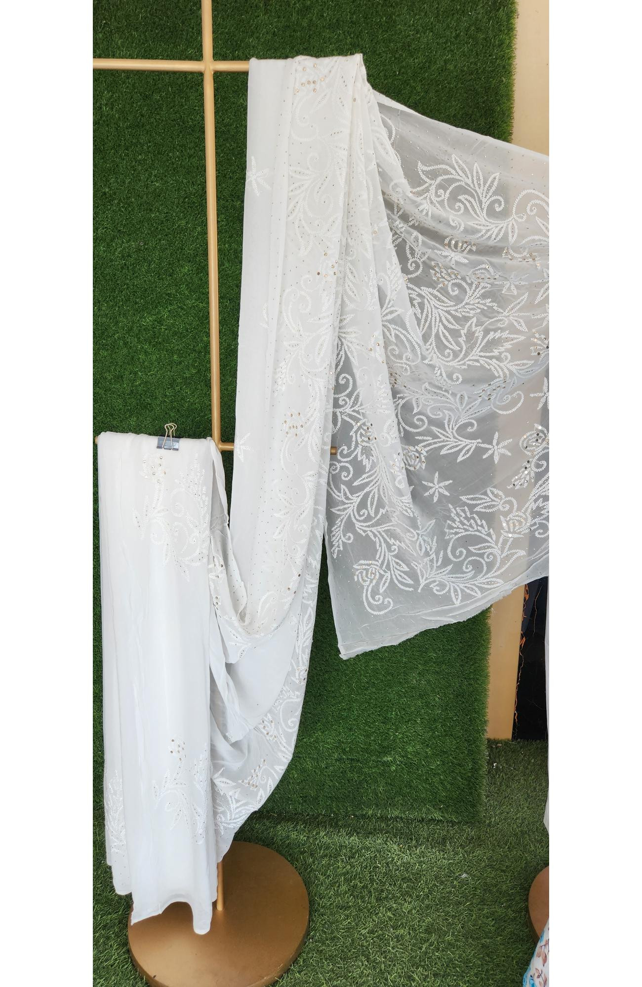 White Pure Georgette Hand Embroidered Chikankari Saree  I Rohia By Chhangamal