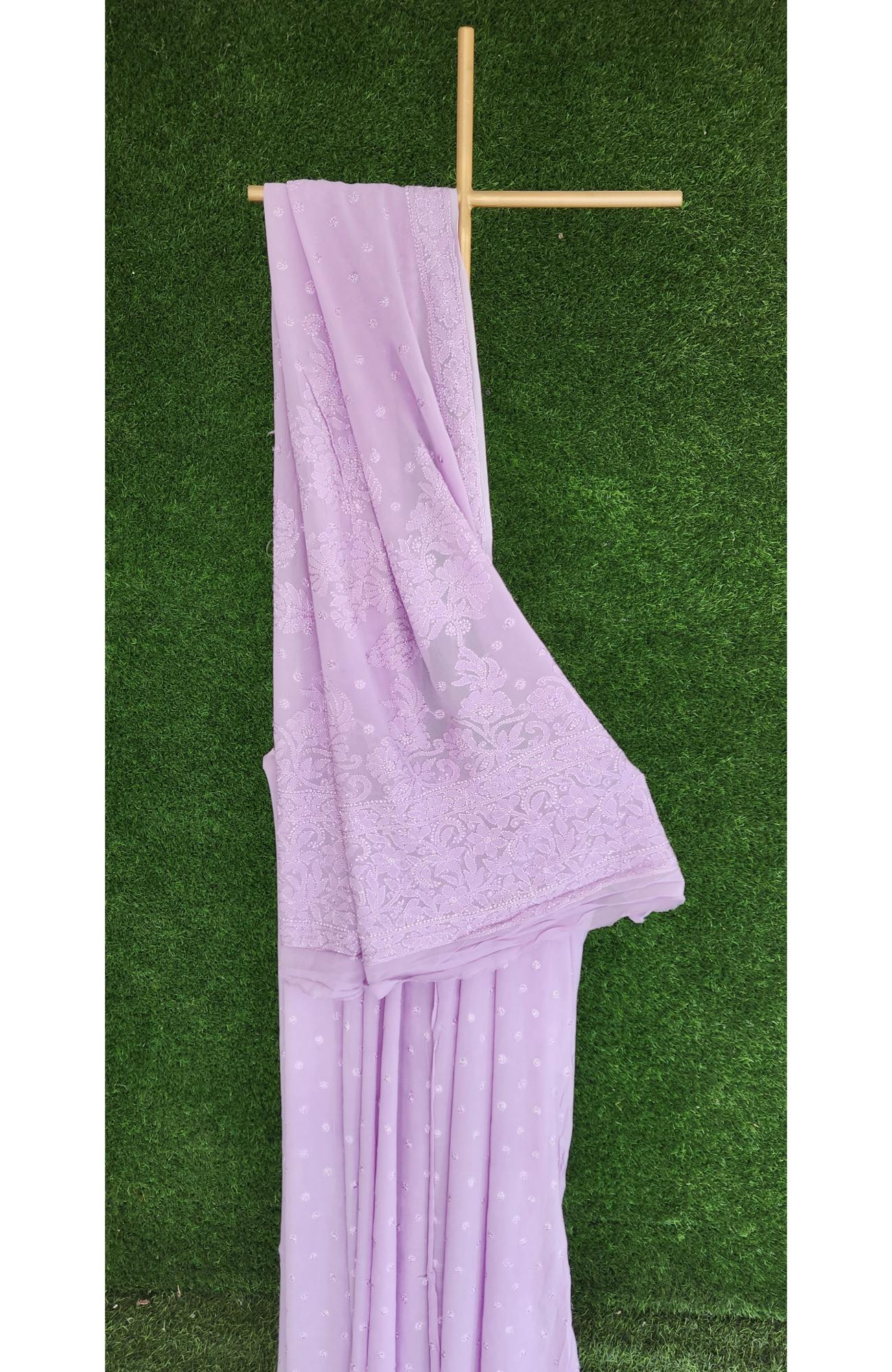 Lavender Pure Georgette Chikankari Saree