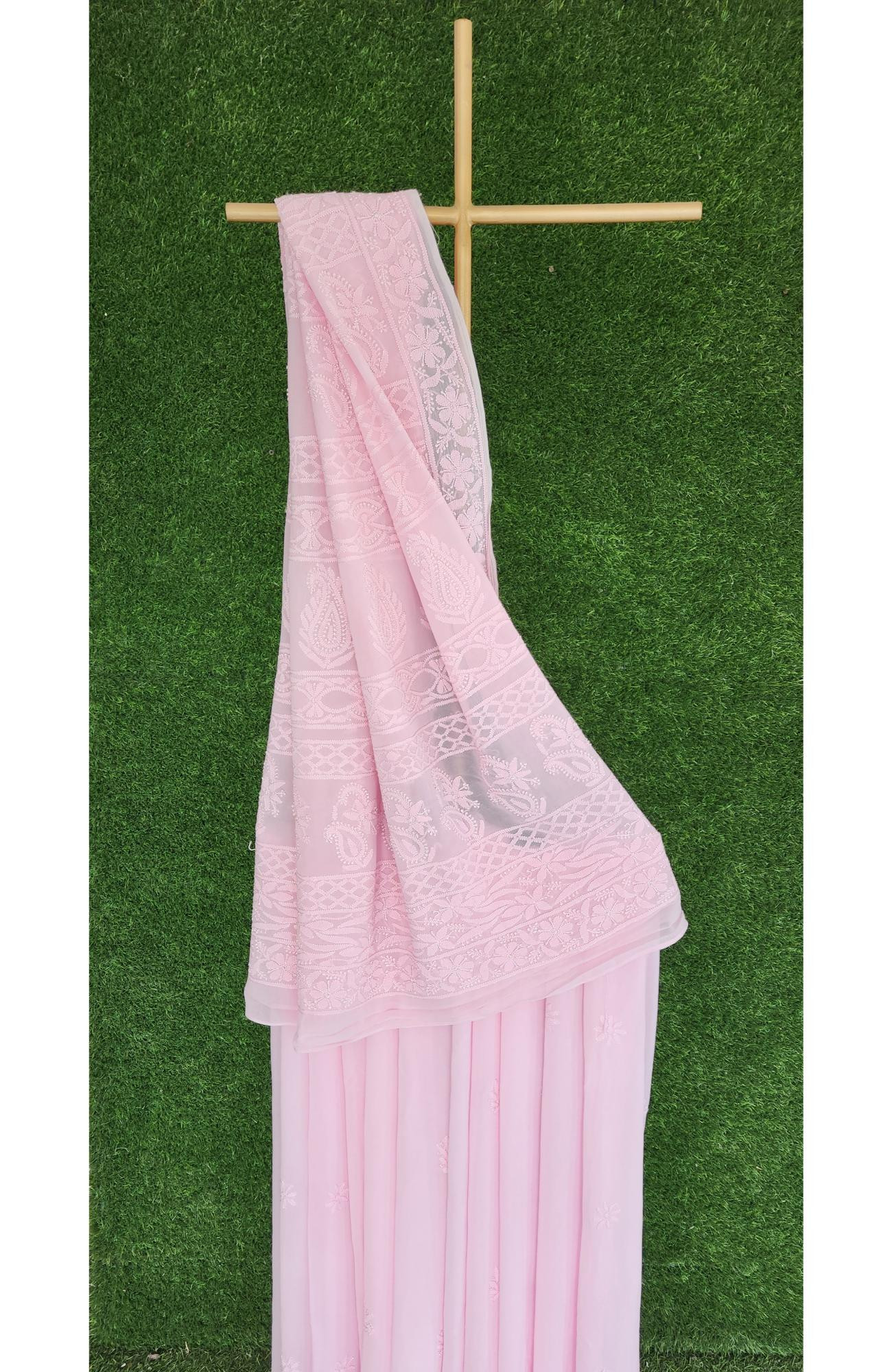 Pink Pure Georgette Chikankari Saree