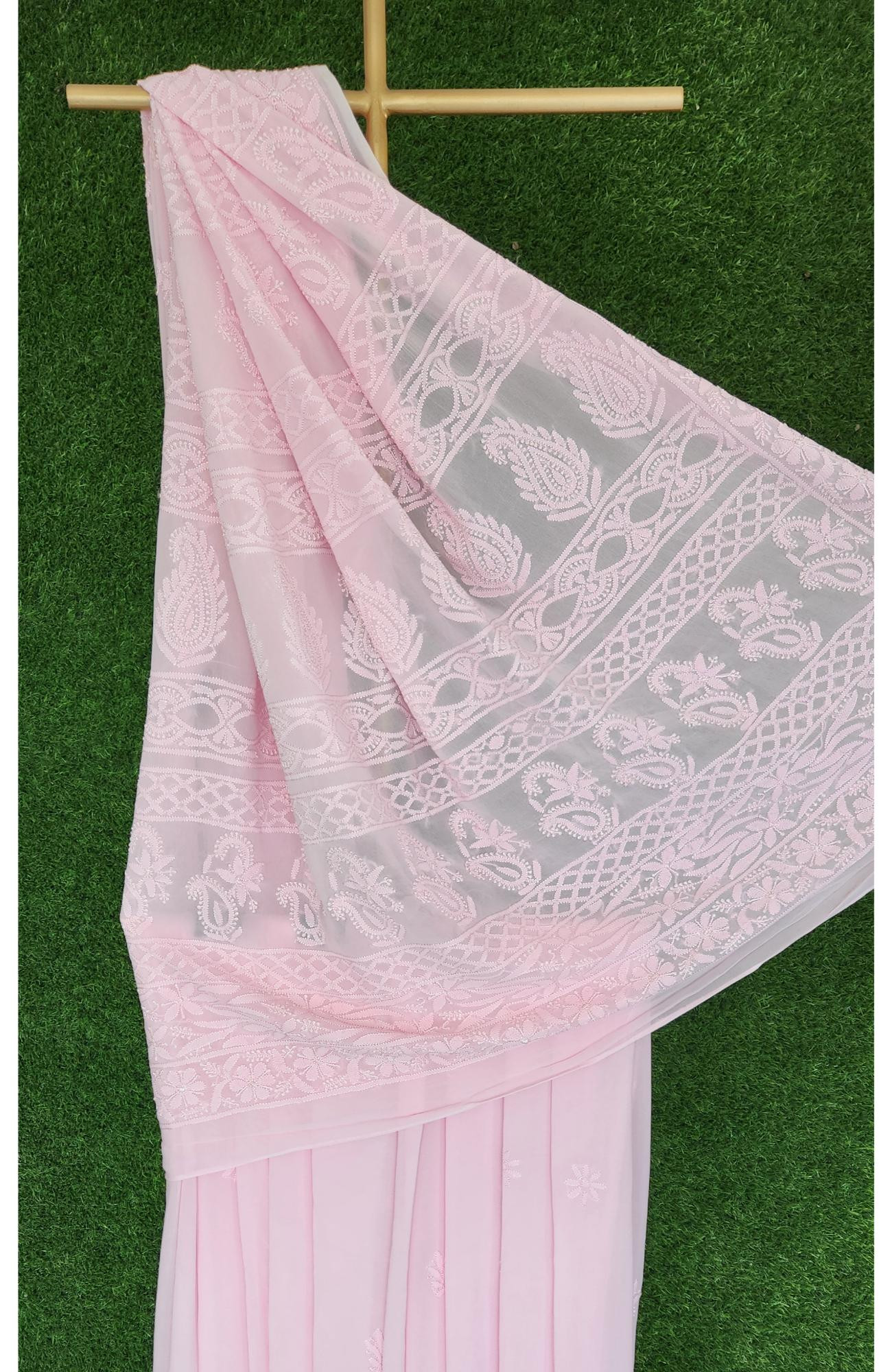 Pink Pure Georgette Chikankari Saree