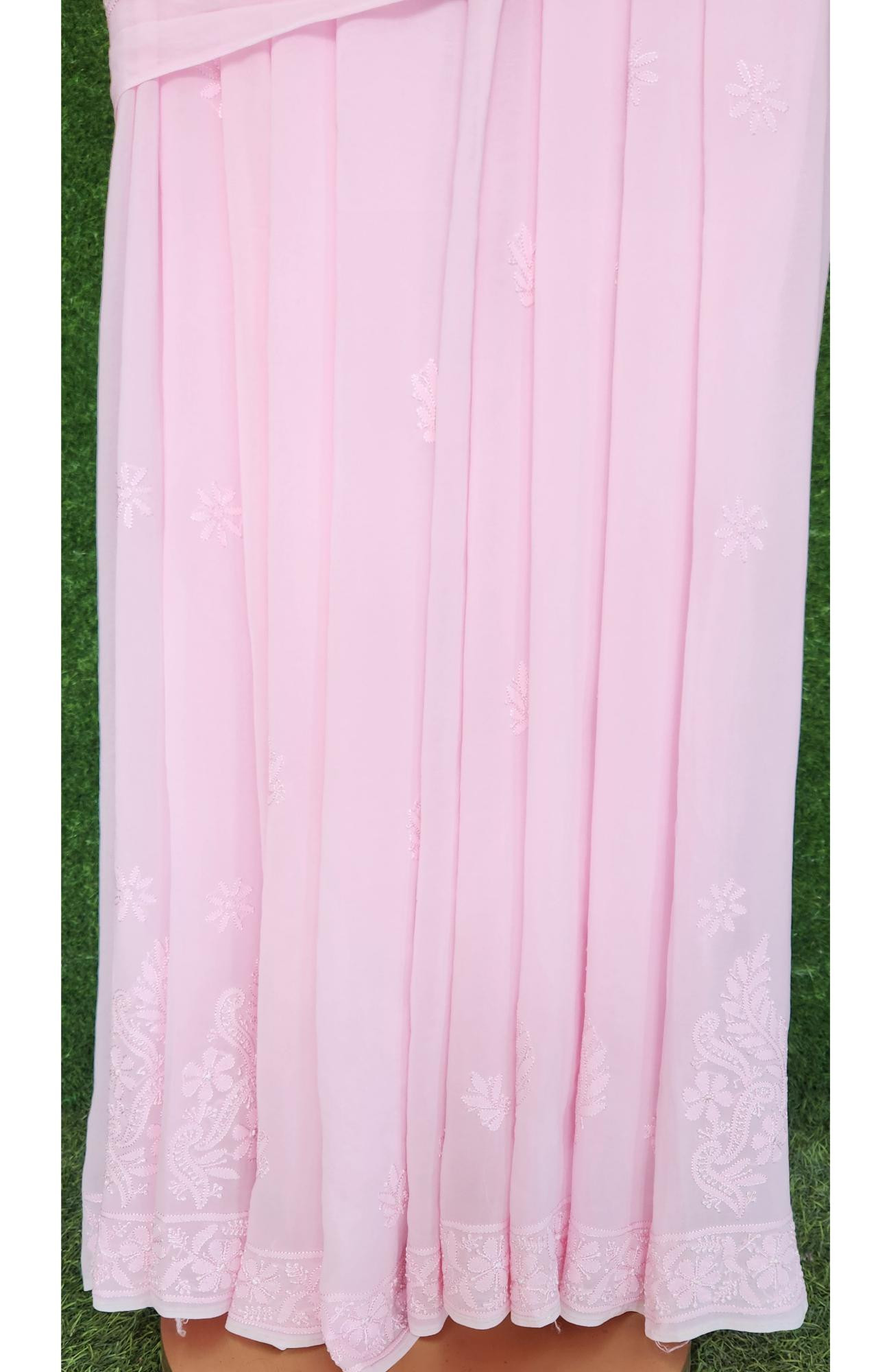 Pink Pure Georgette Chikankari Saree