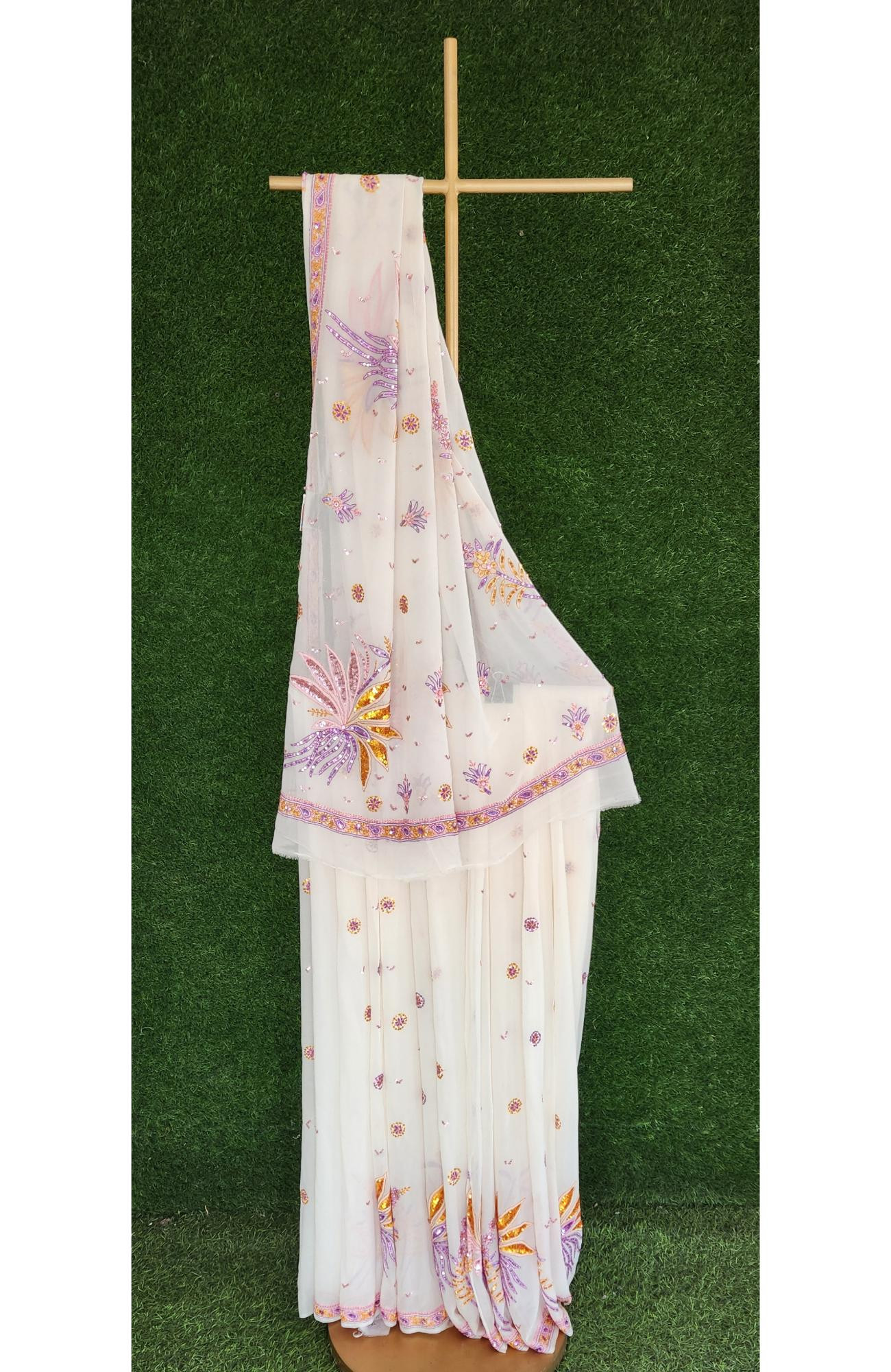 White Pure Georgette Chikankari Saree