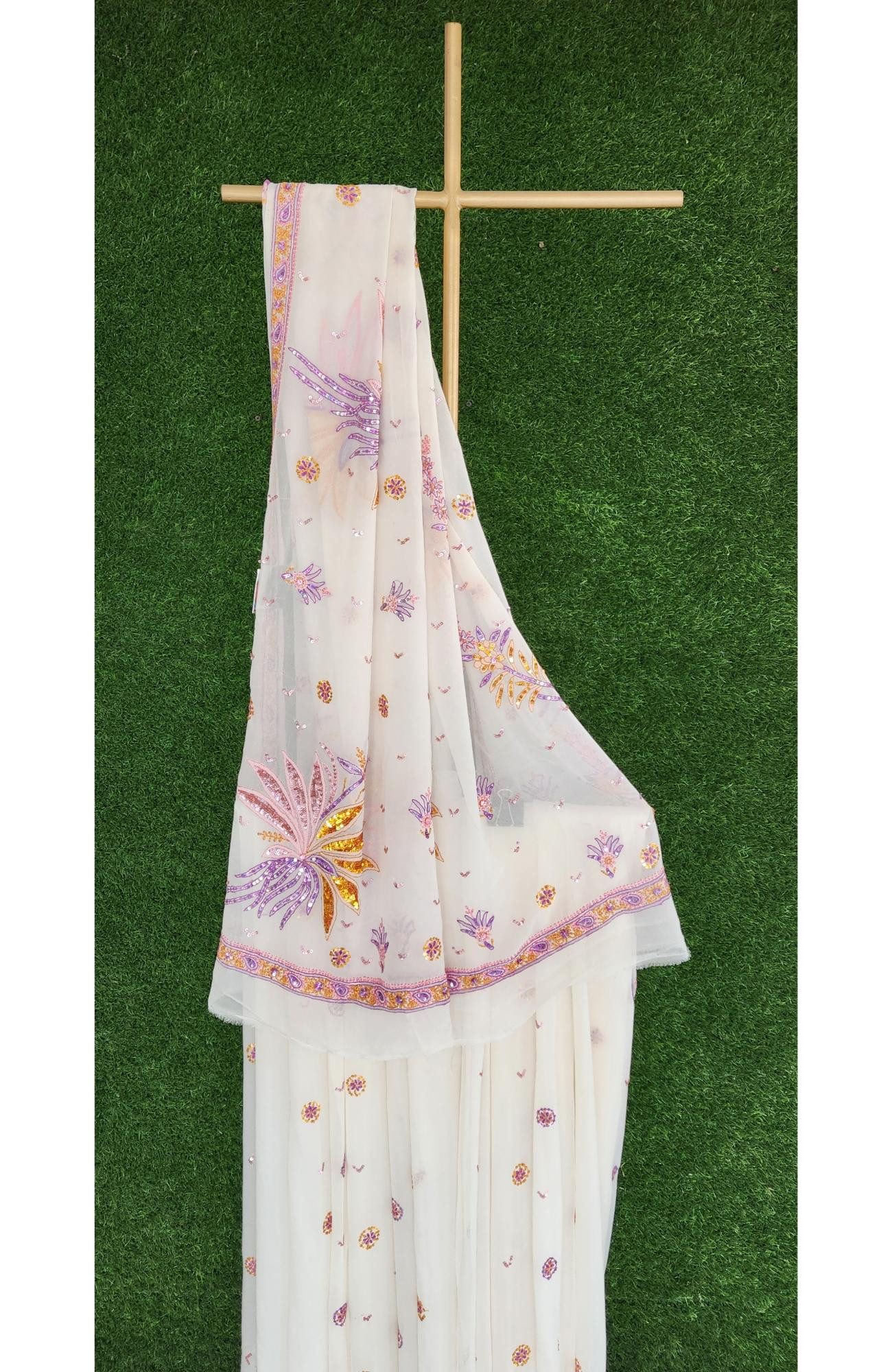 White Pure Georgette Chikankari Saree