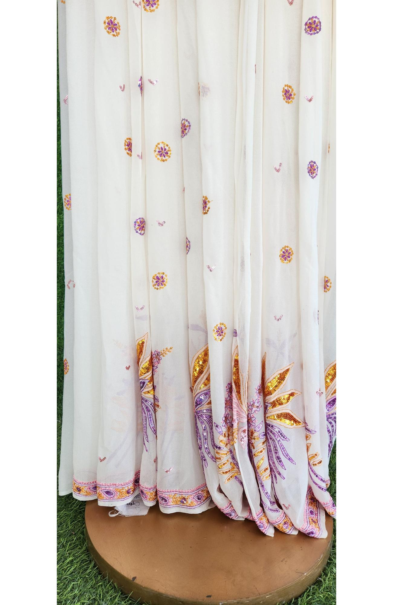 White Pure Georgette Chikankari Saree