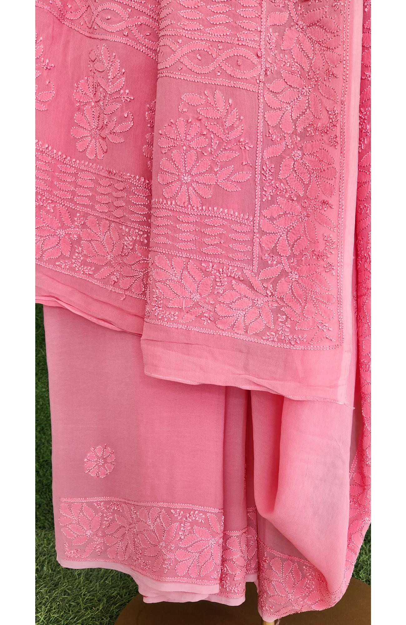 Pink Pure Georgette Chikankari Saree