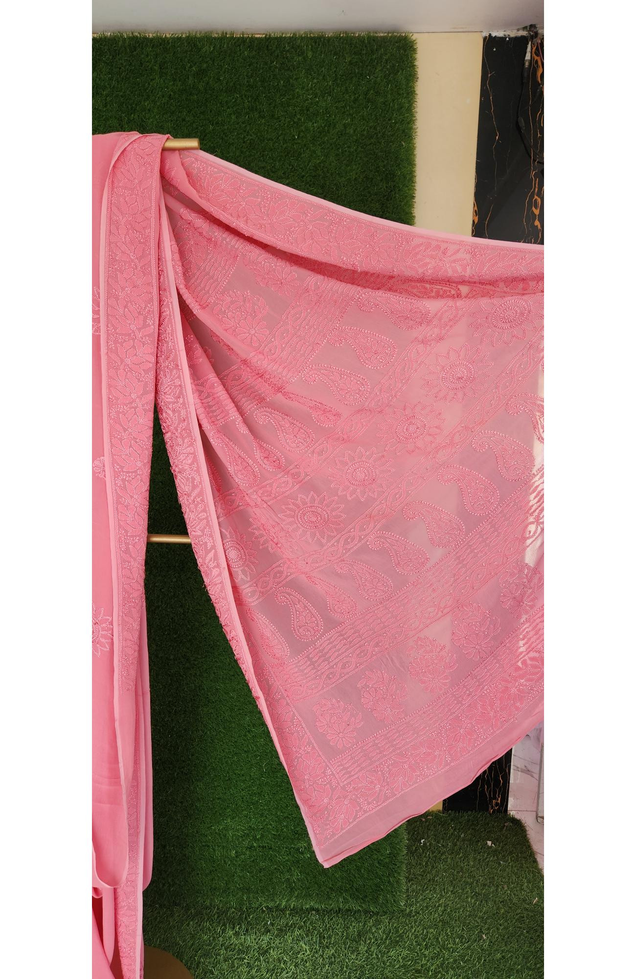 Pink Pure Georgette Chikankari Saree