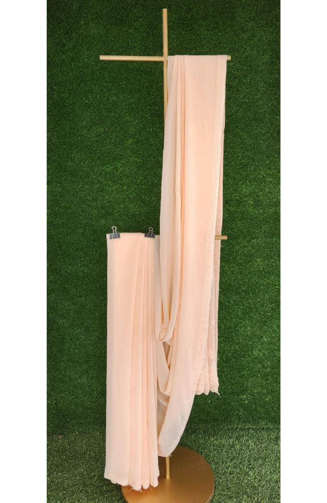Image of Peach Pure Georgette Chikankari Saree I Rohia