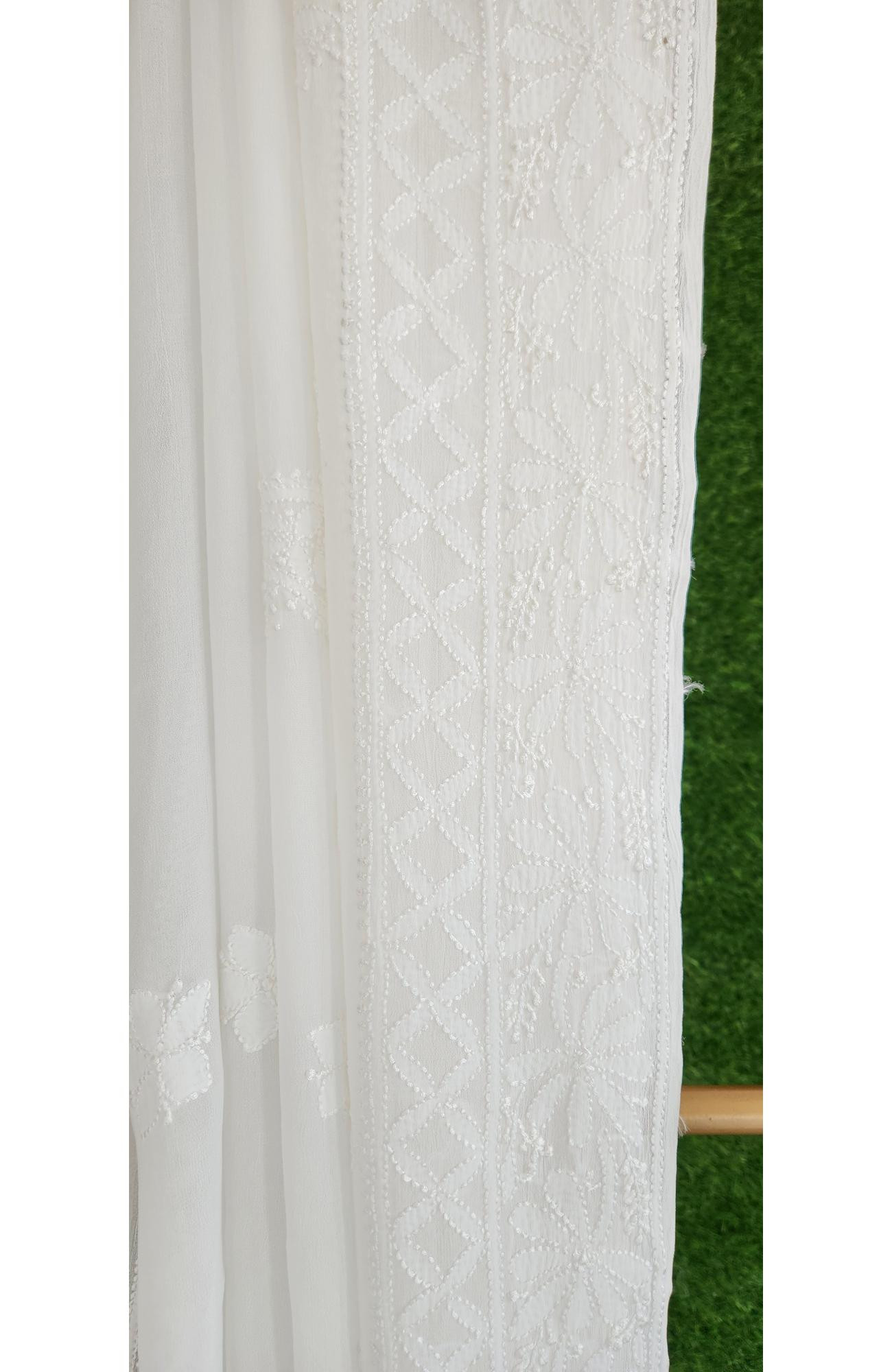 White Pure Georgette Chikankari Saree I Rohia