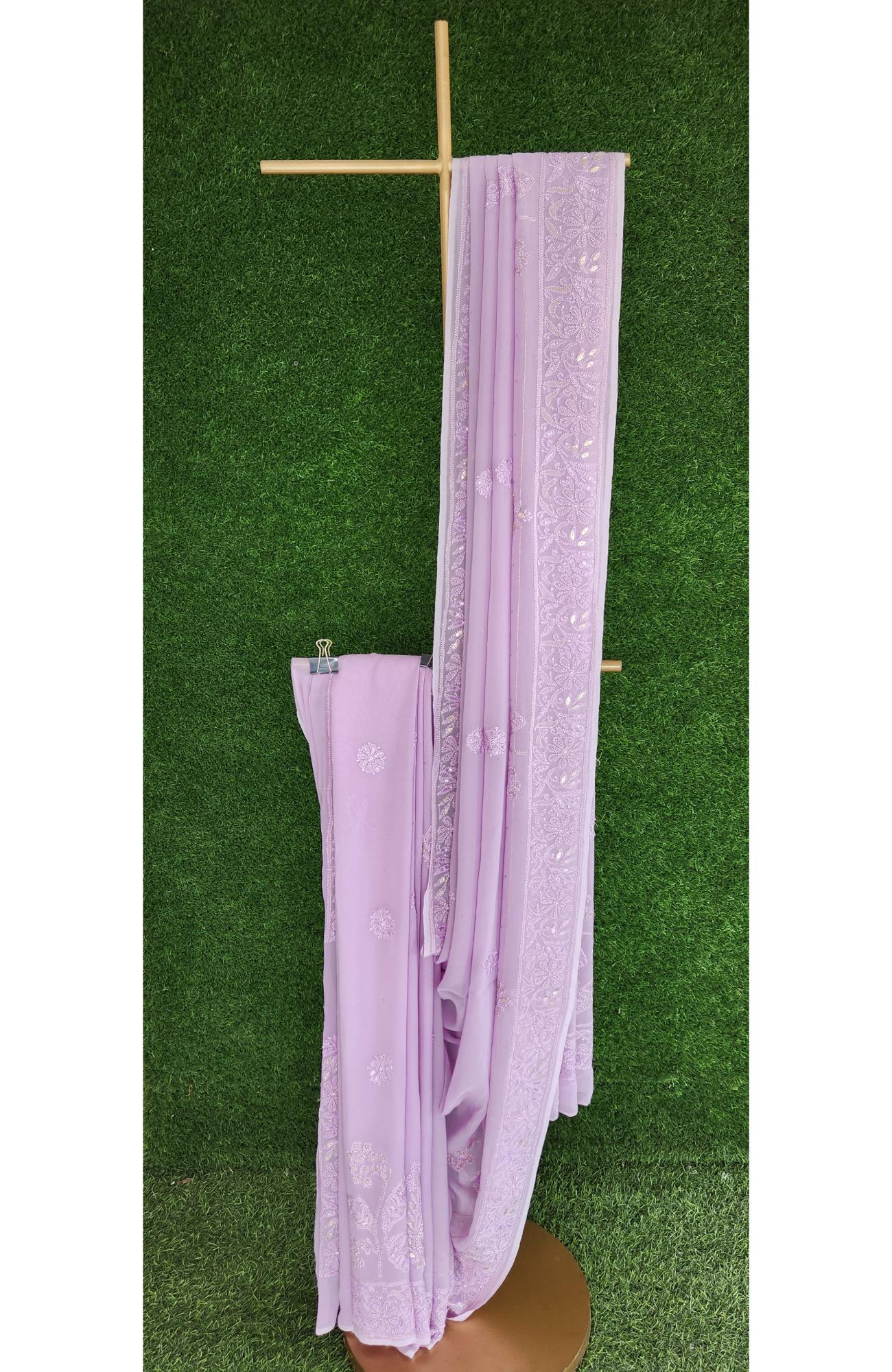 Purple Pure Georgette Chikankari Saree I Rohia