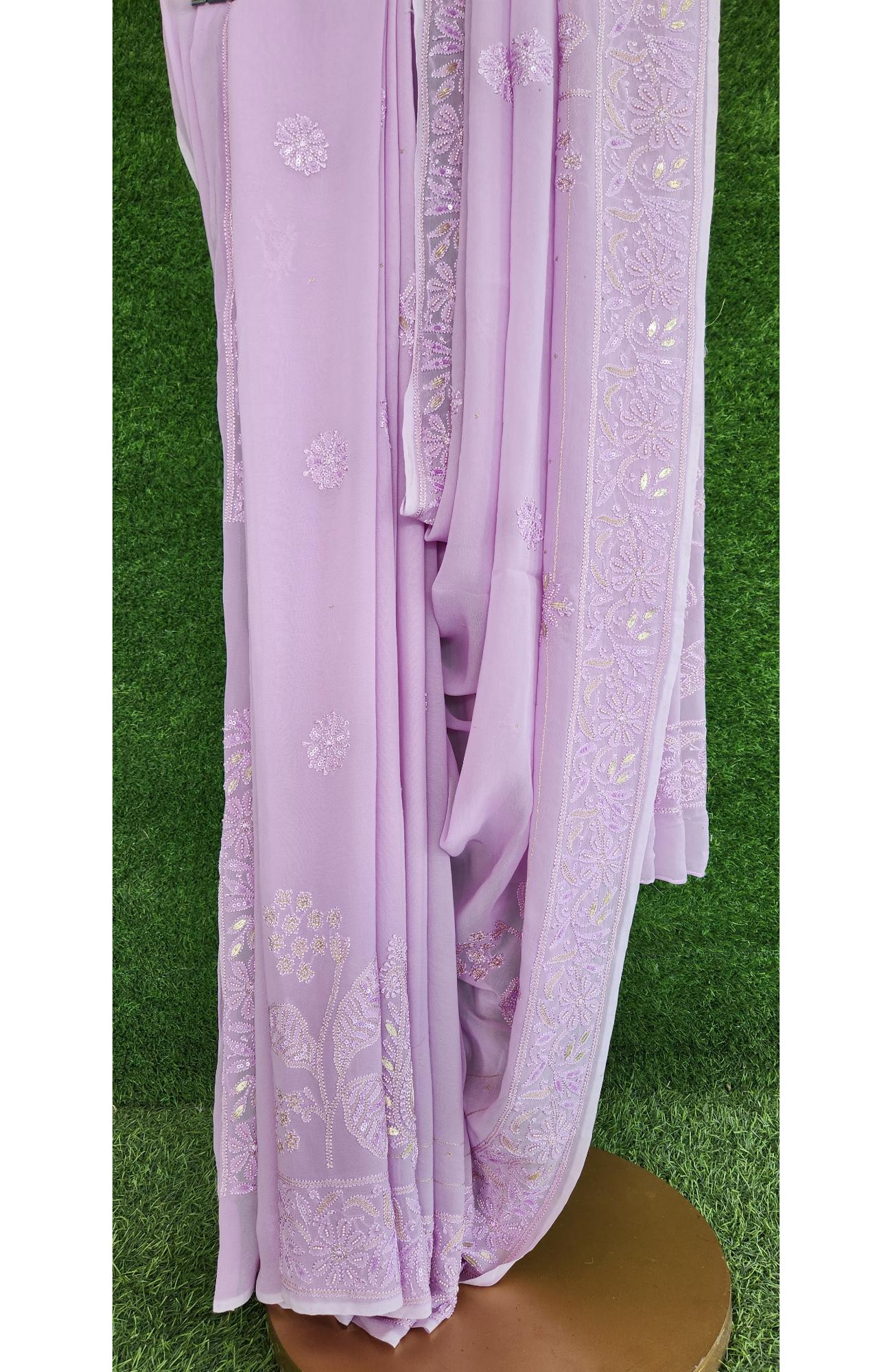 Purple Pure Georgette Chikankari Saree I Rohia