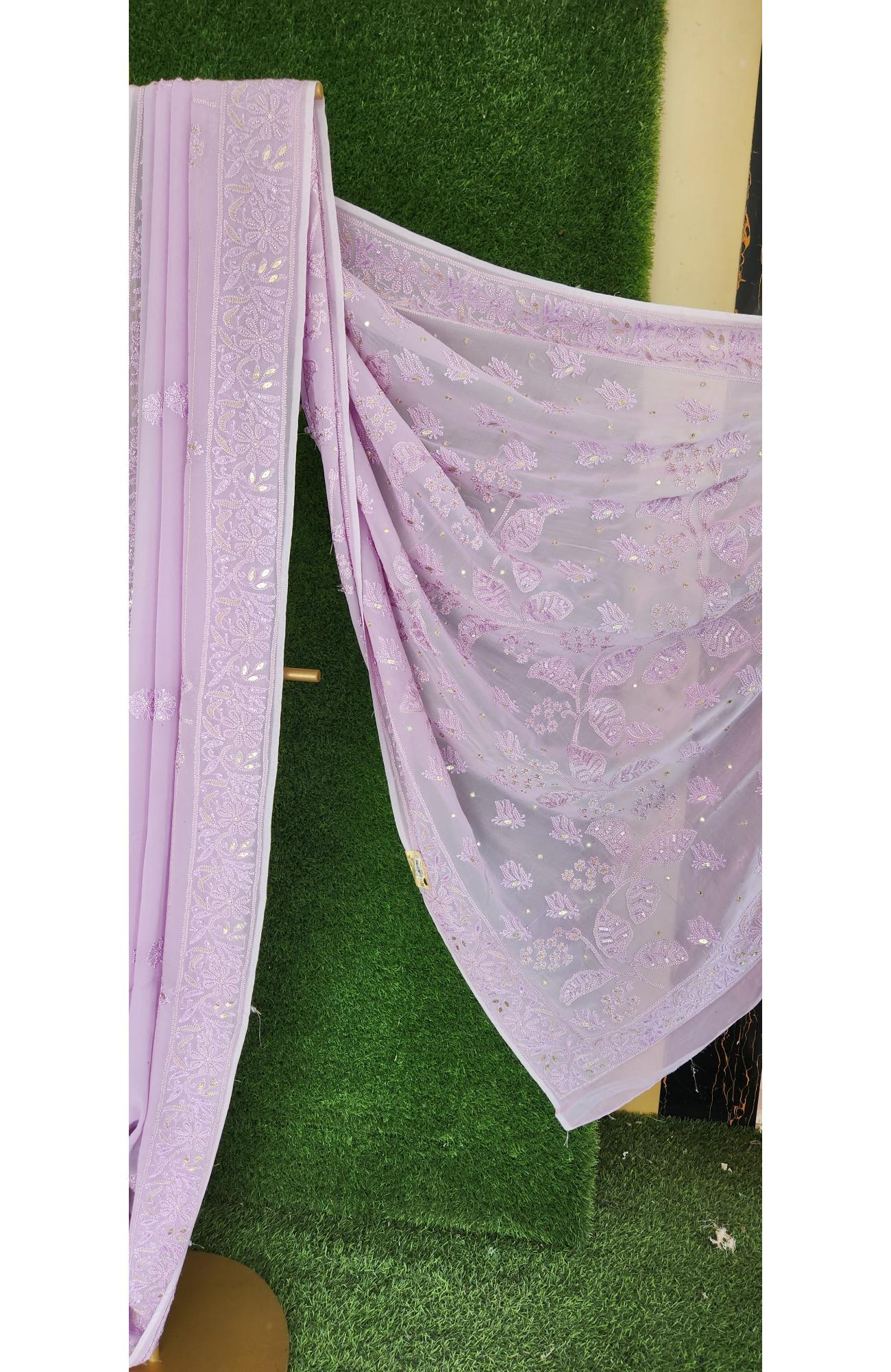 Purple Pure Georgette Chikankari Saree I Rohia