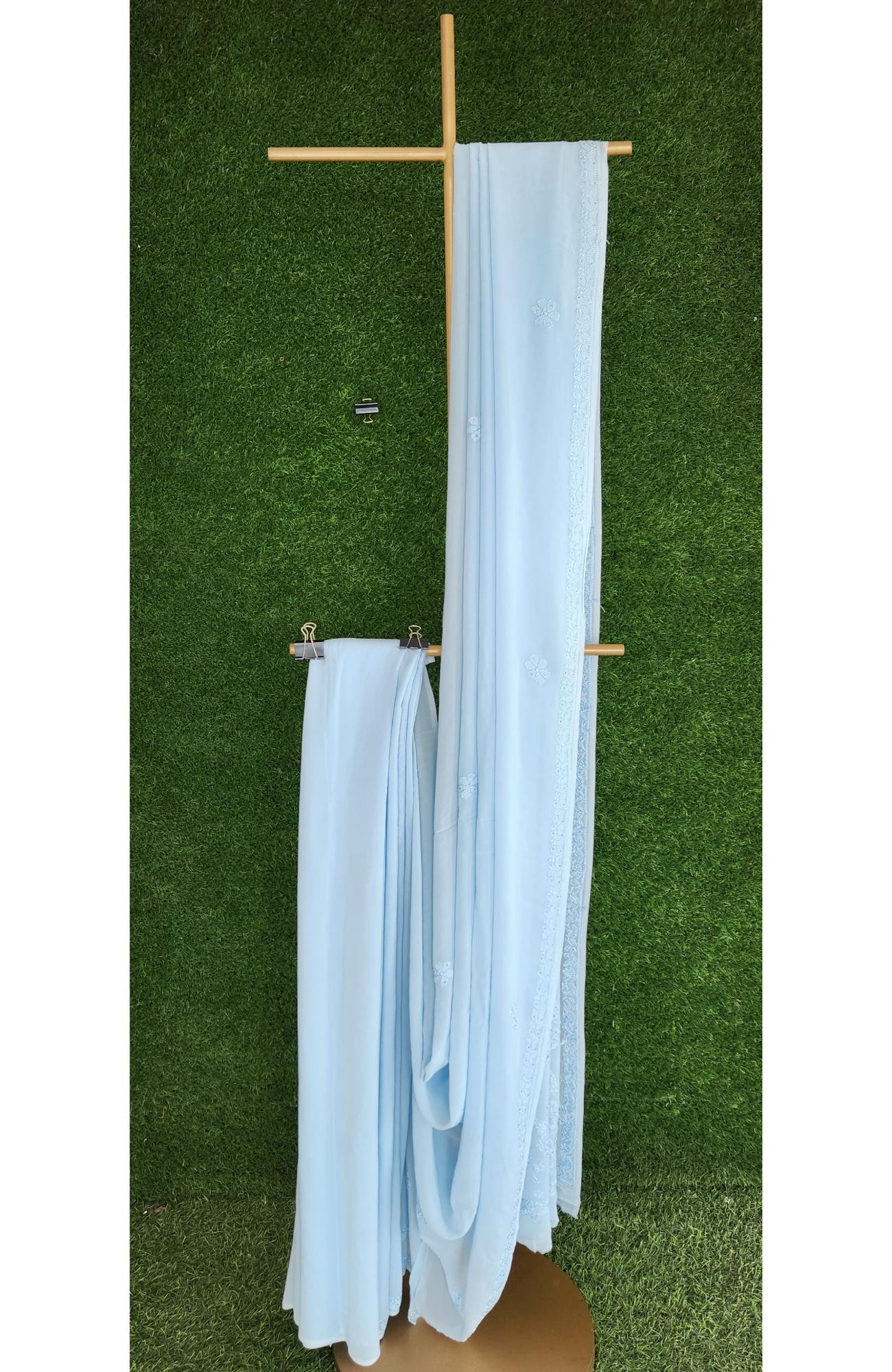 Blue Pure Georgette Chikankari Saree