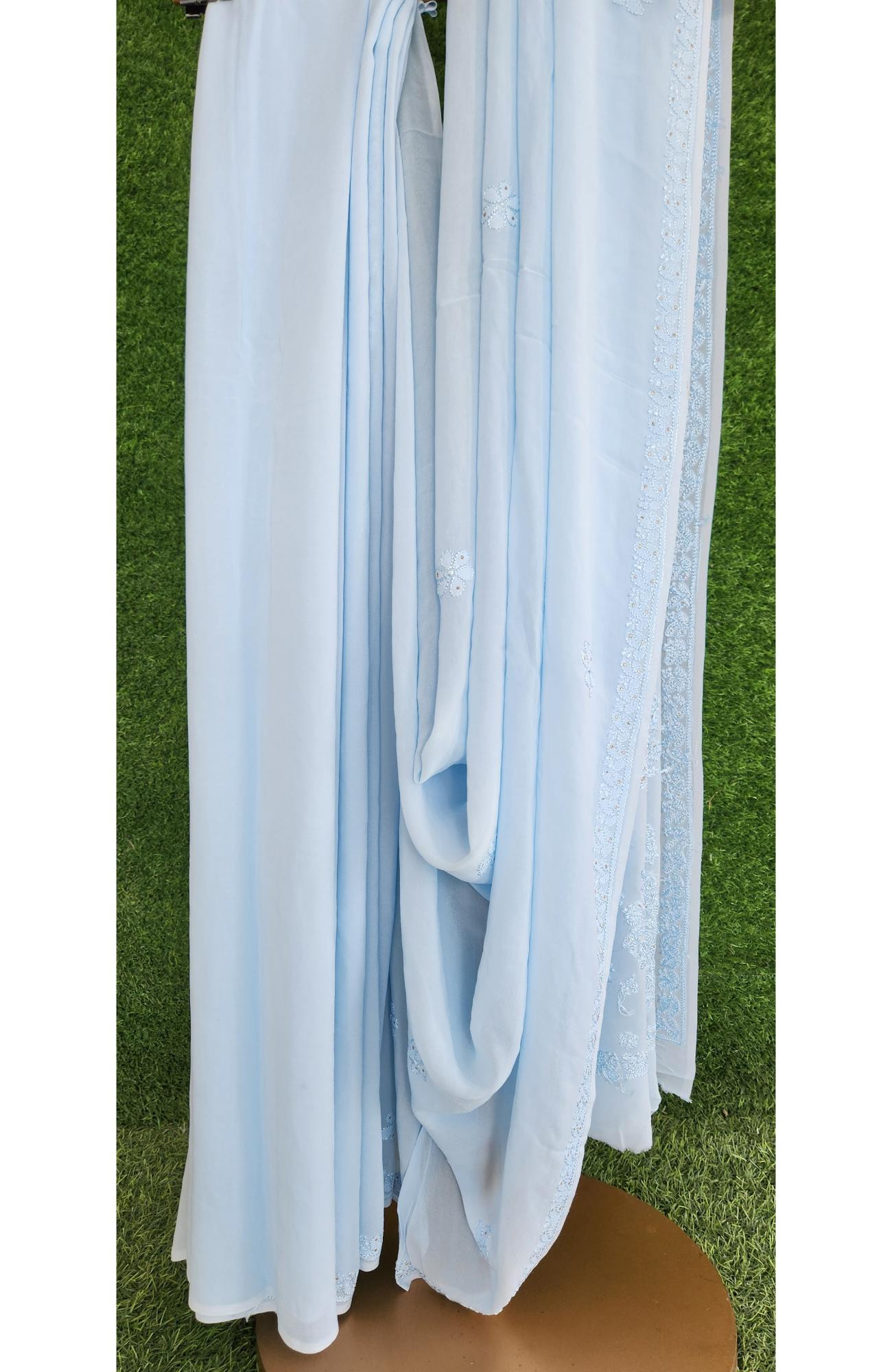 Blue Pure Georgette Chikankari Saree