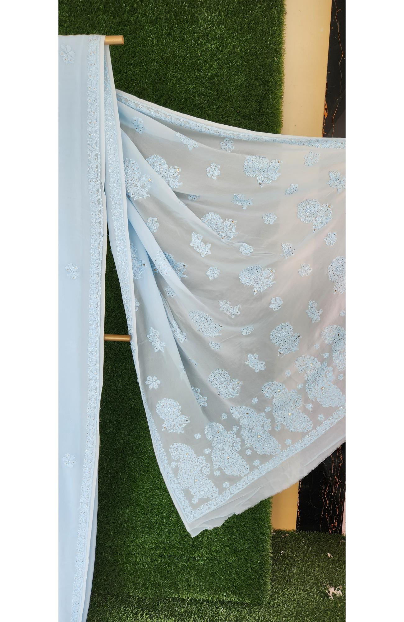 Blue Pure Georgette Chikankari Saree