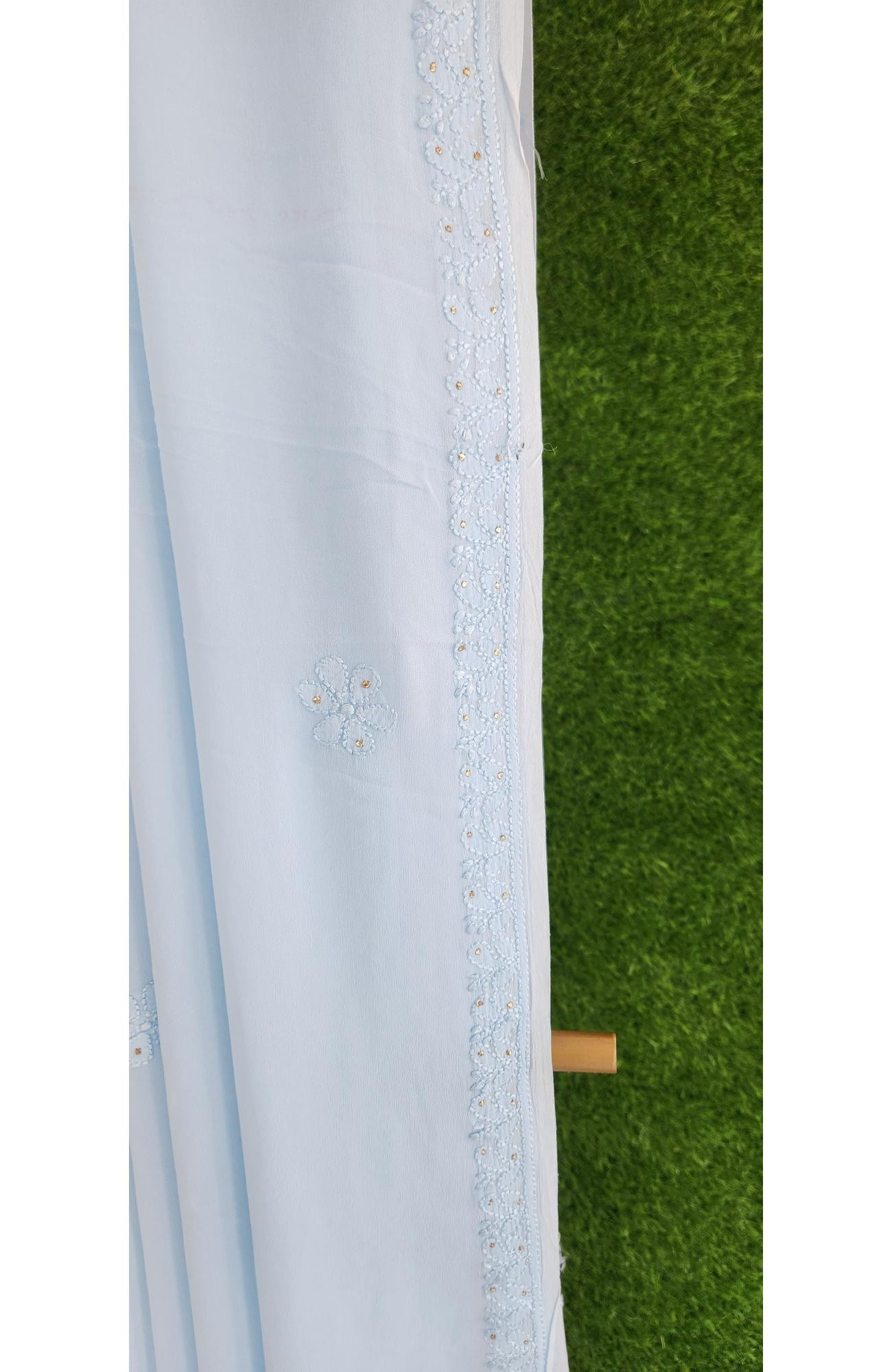 Blue Pure Georgette Chikankari Saree